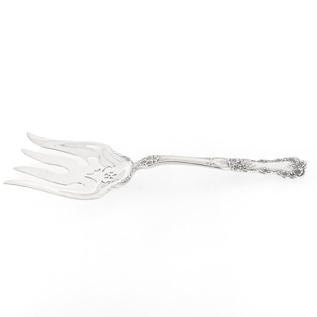 20th Century Gorham Buttercup Pattern Sterling Silver Large Pierced Fish Serving Fork For Sale