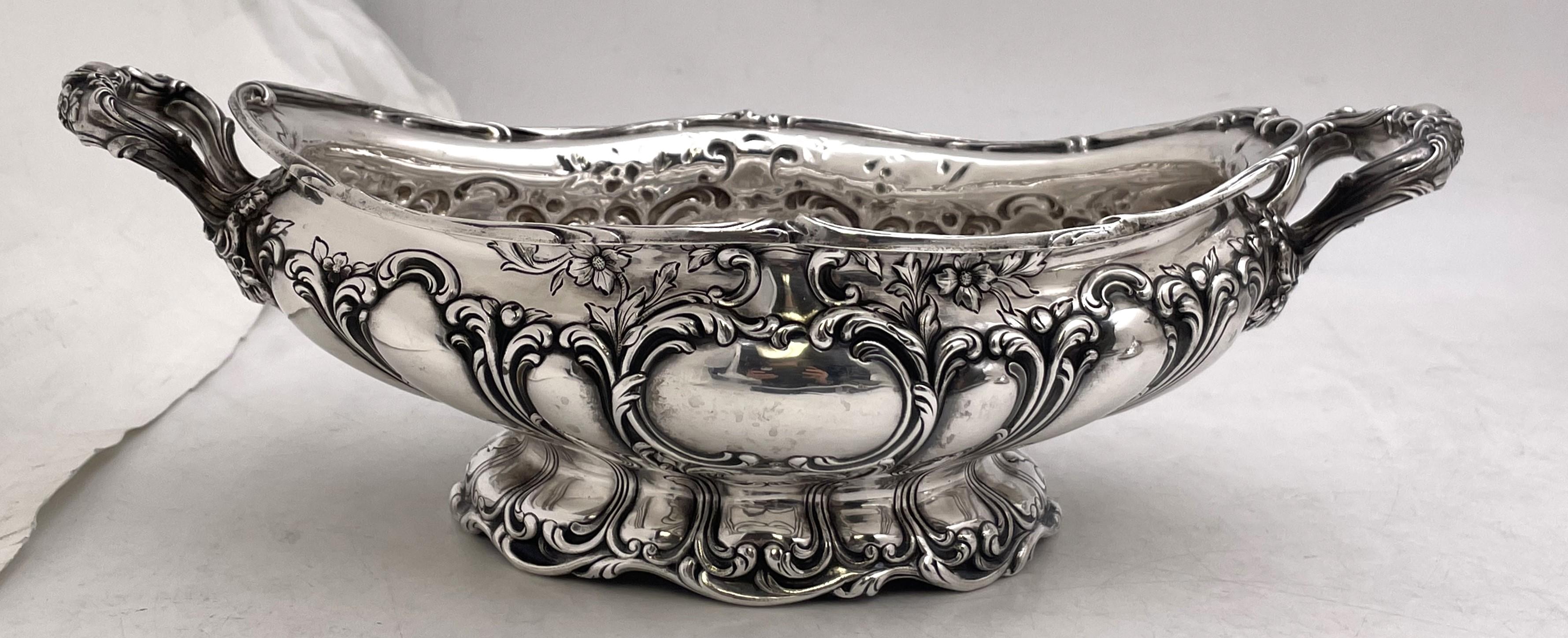 Early 20th Century Gorham Chantilly Grande Pair of Sterling Silver 1900 Tureens Art Nouveau Style For Sale