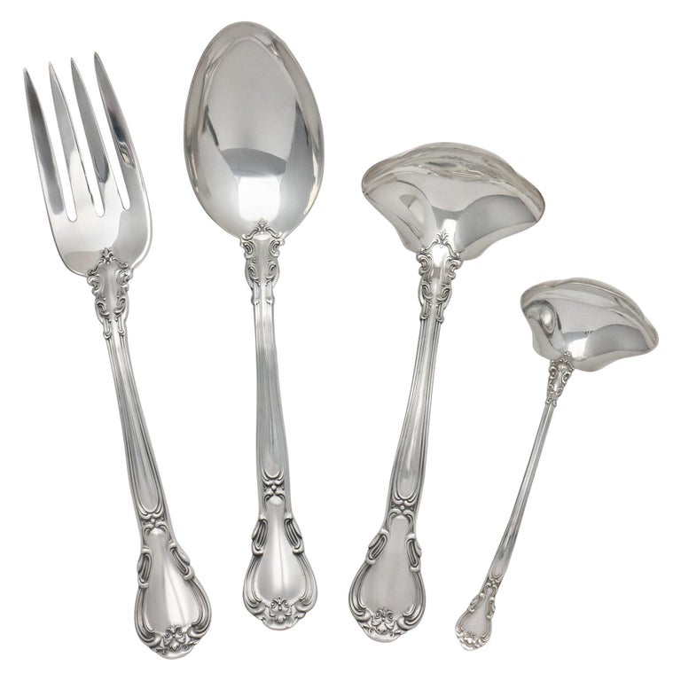 Gorham Chantilly Sterling Silver Flatware Set Patented in 1895, 6 Place