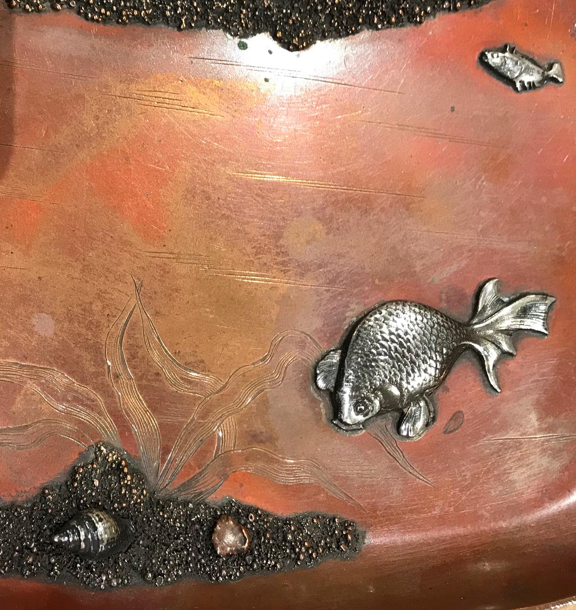 Gorham & Co Aesthetic Movement Tray with Crabs Made of Copper and Silver In Good Condition In Paris, FR