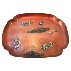Plateau Gorham & Co du mouvement esthétique avec crabes en cuivre et argent