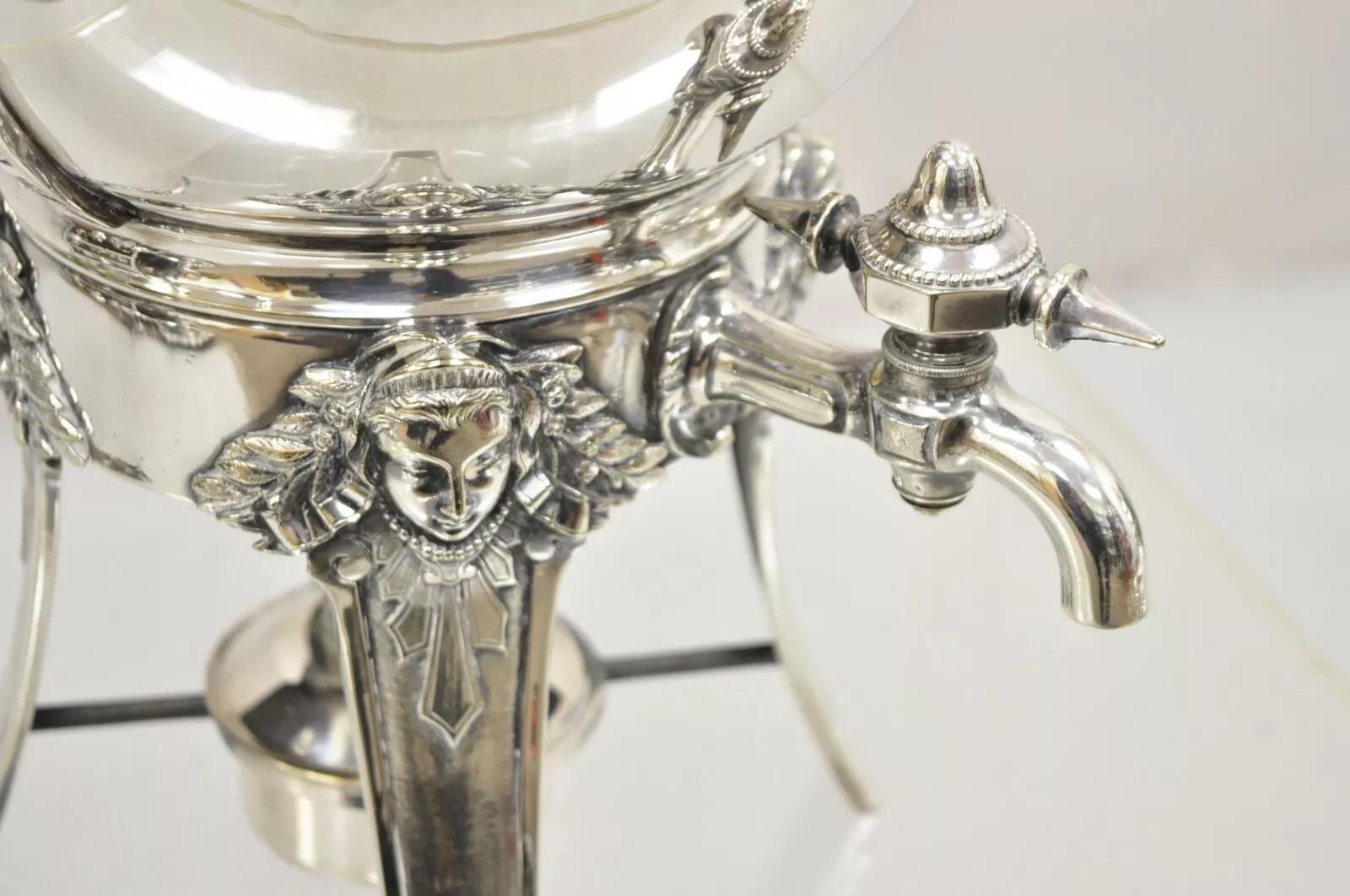 20th Century Gorham Co Figural Silver Plated Art Deco Ball Form Samovar Hot Water Dispenser For Sale