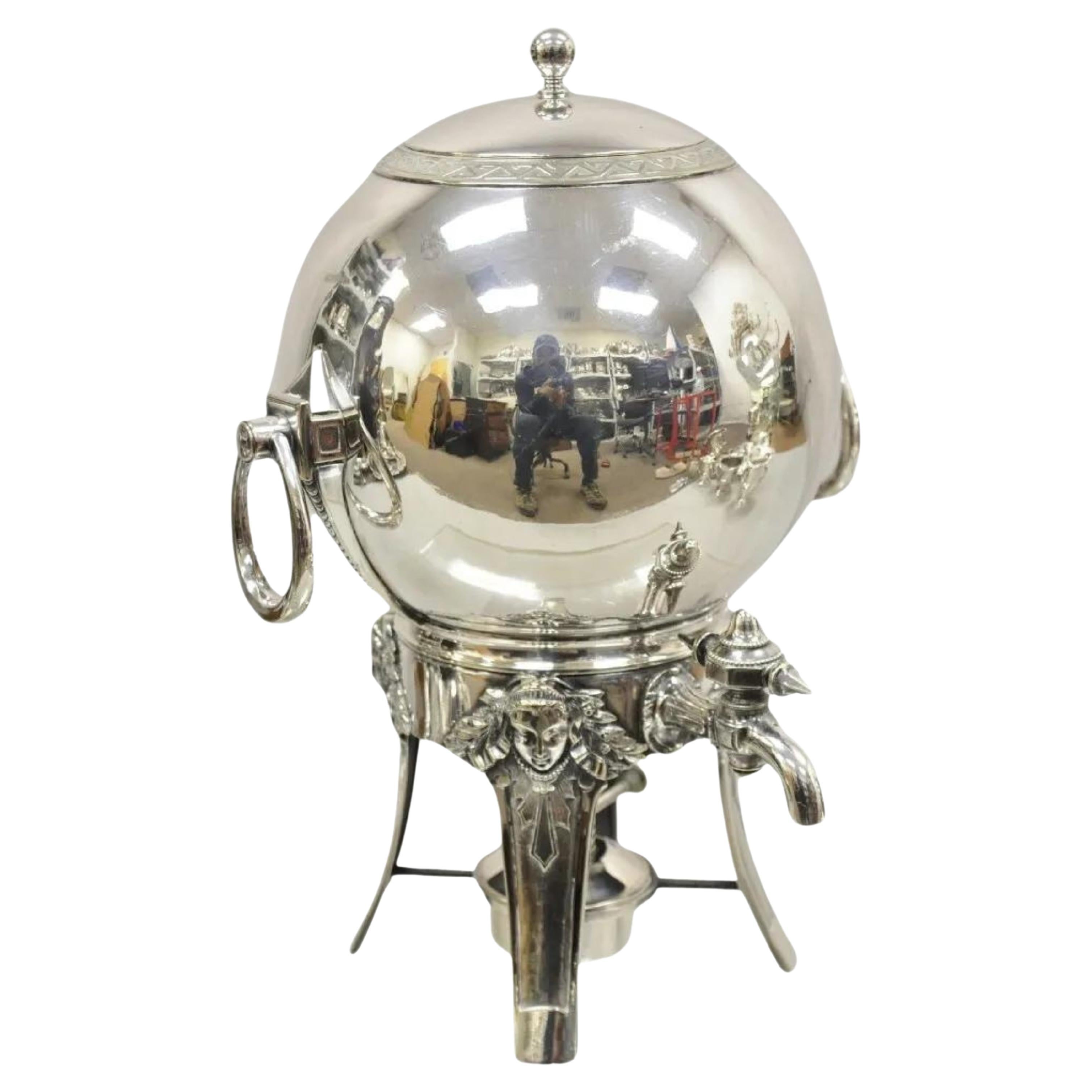 Gorham Co Figural Silver Plated Art Deco Ball Form Samovar Hot Water Dispenser For Sale
