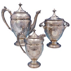 Gorham Coin Silver Coffee Set Hand Chased Repousse Antique 3-Piece #30
