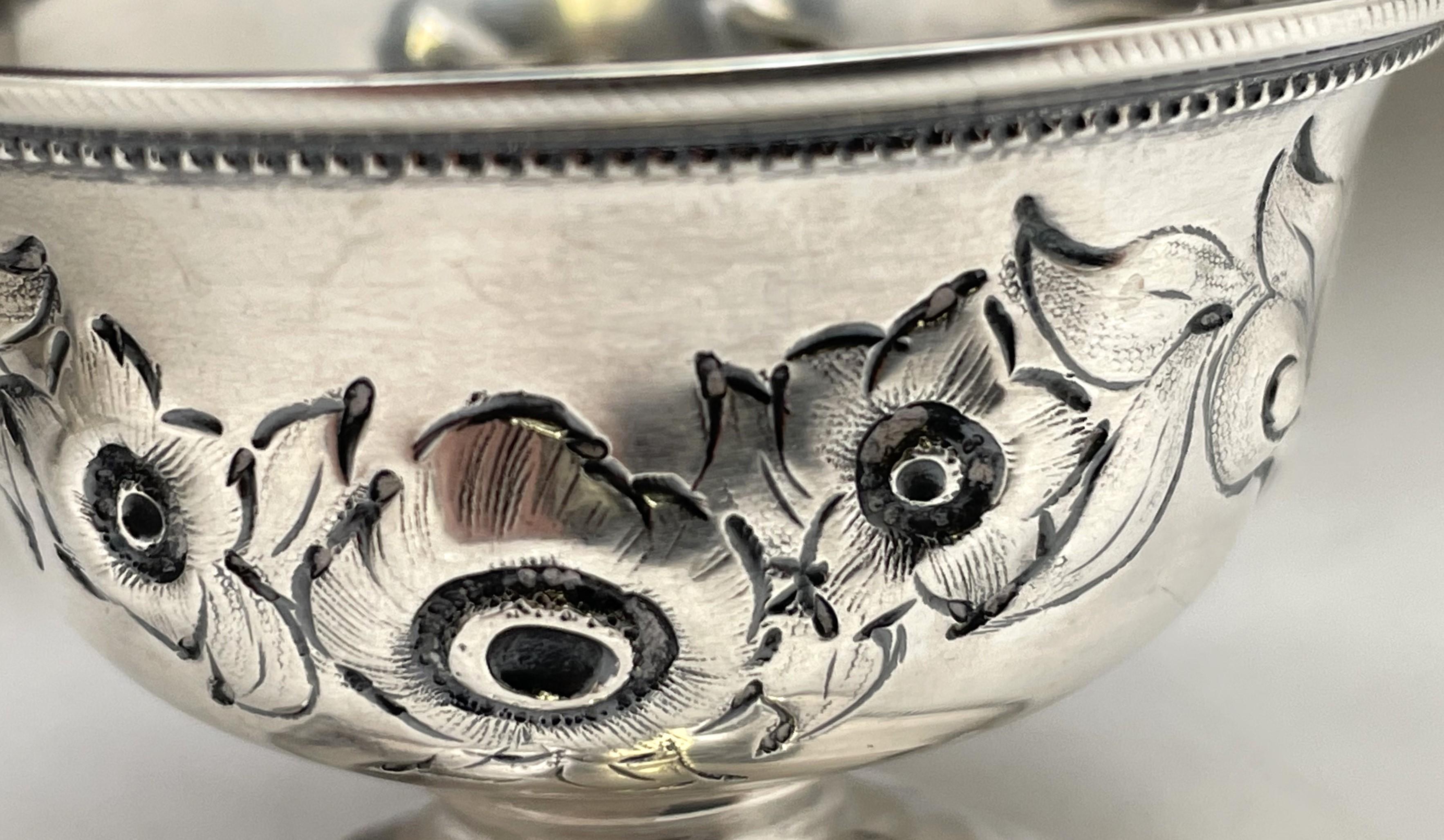 American Gorham Coin Silver Pair of Open Salt Cellars from 1850s For Sale