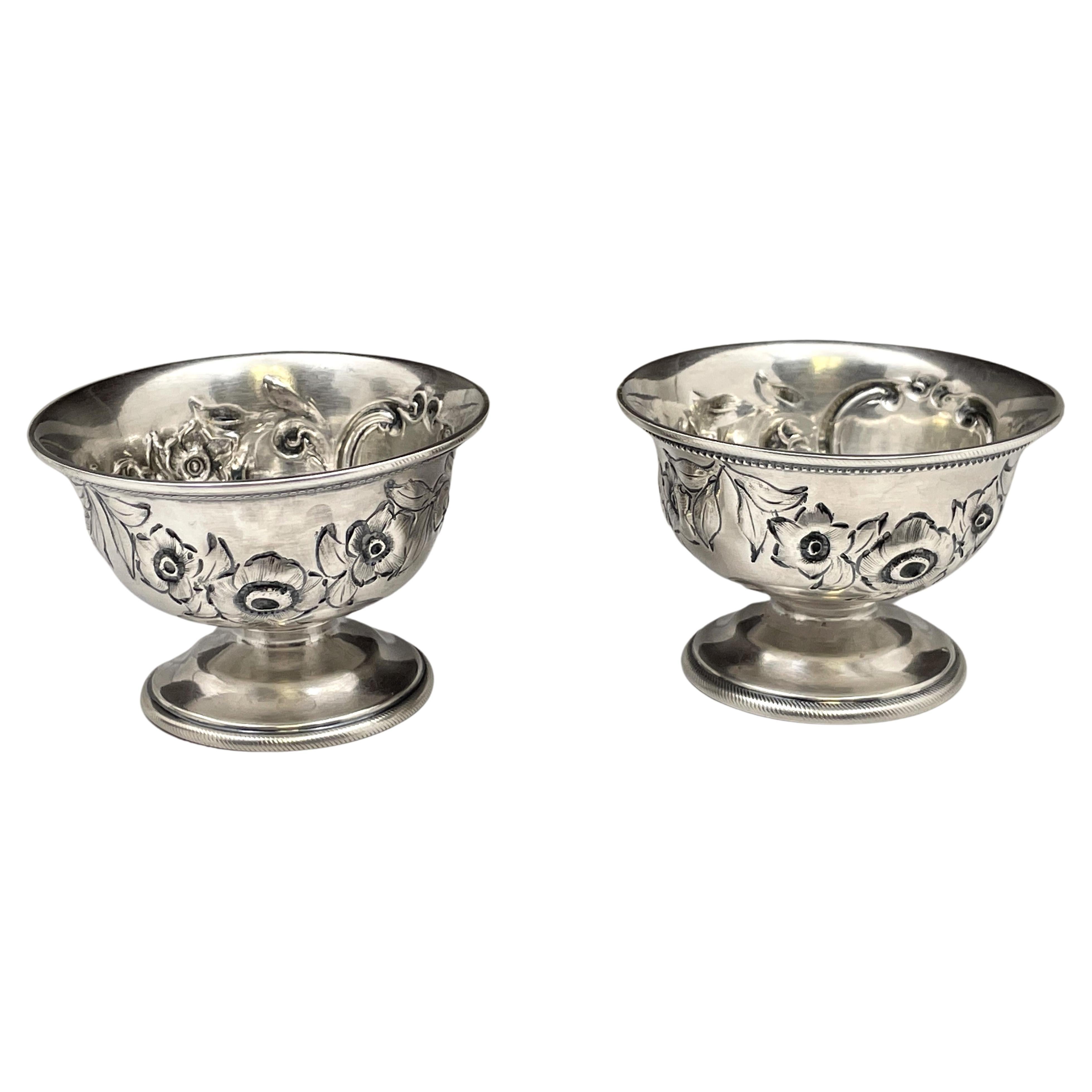 Gorham Coin Silver Pair of Open Salt Cellars from 1850s For Sale