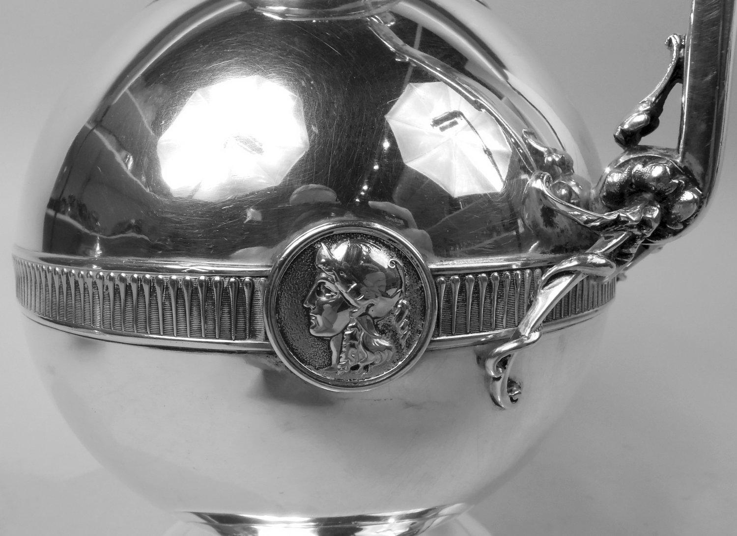 Gorham Coin Silver Water Pitcher in Classic Medallion Pattern For Sale 4