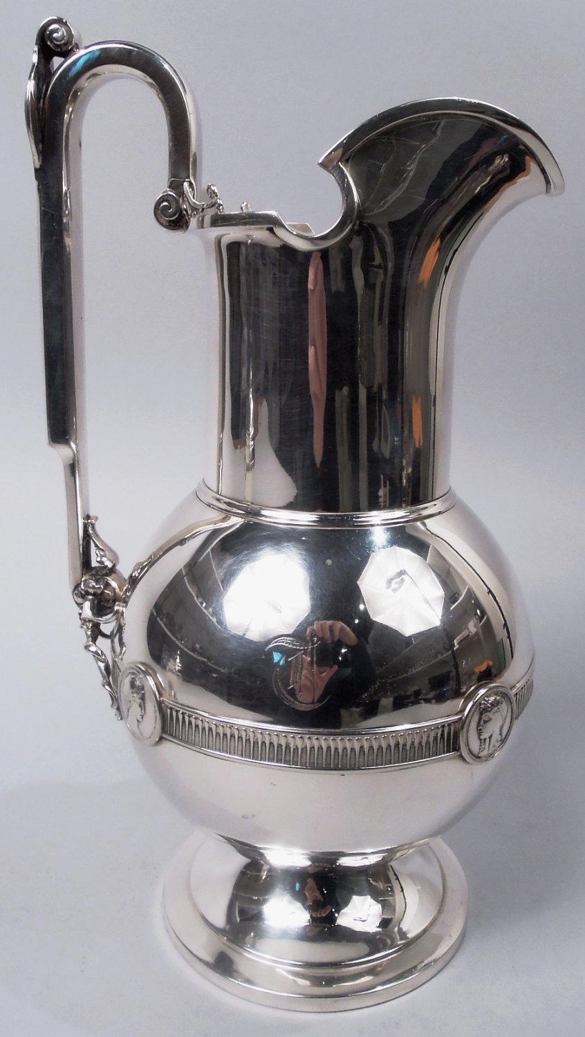 American Classical Gorham Coin Silver Water Pitcher in Classic Medallion Pattern For Sale