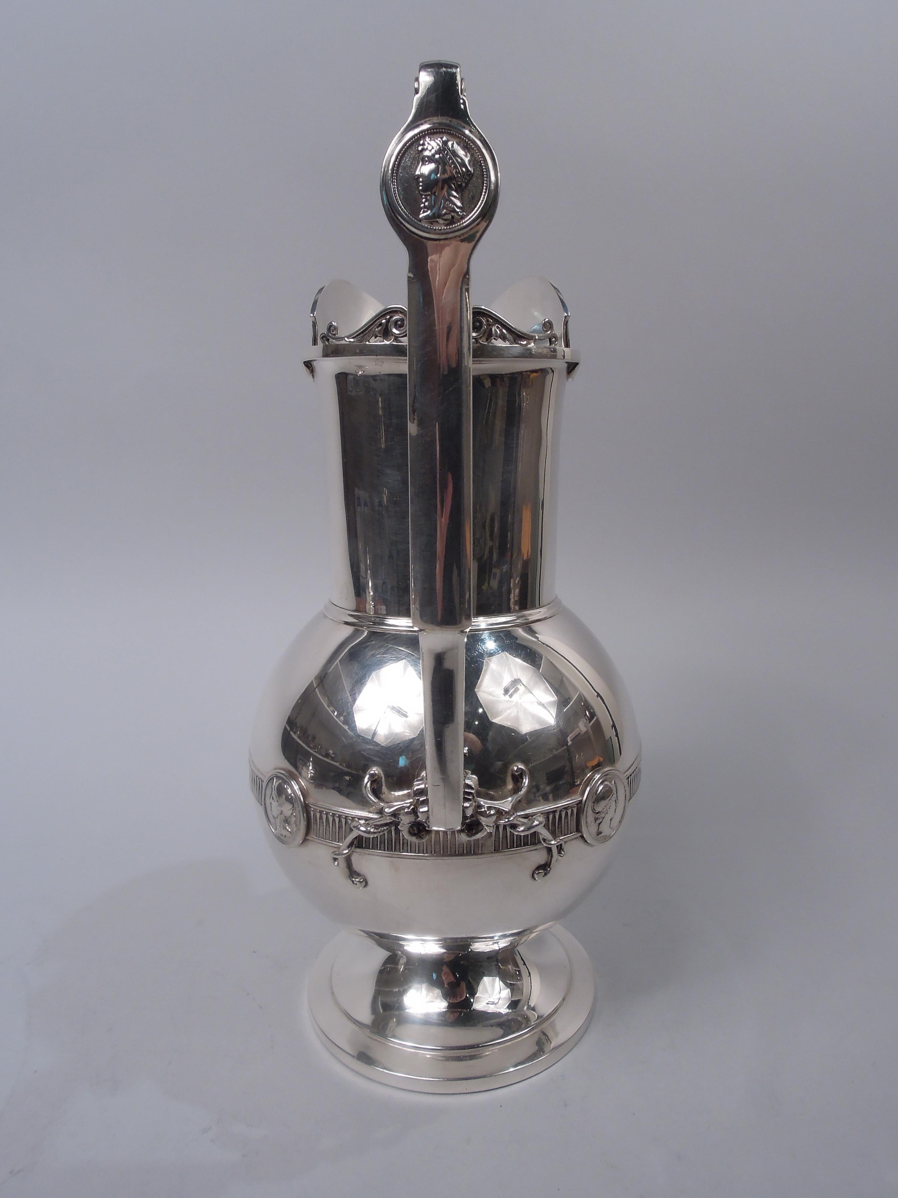 American Gorham Coin Silver Water Pitcher in Classic Medallion Pattern For Sale