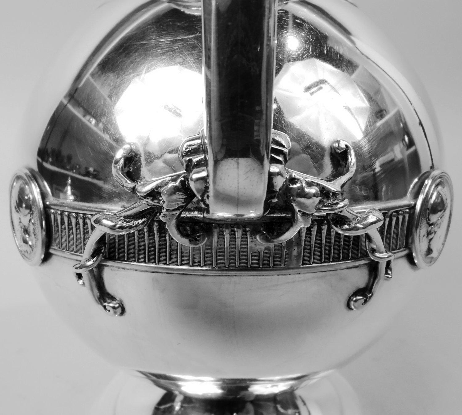19th Century Gorham Coin Silver Water Pitcher in Classic Medallion Pattern For Sale