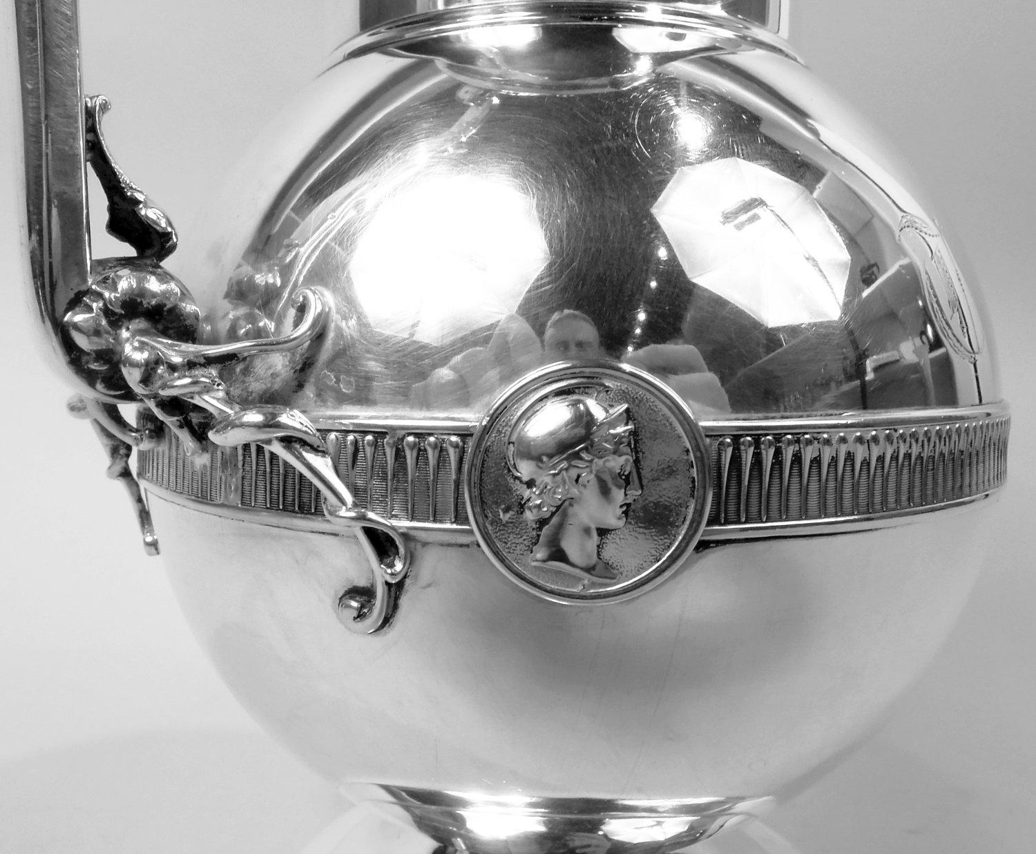 Gorham Coin Silver Water Pitcher in Classic Medallion Pattern For Sale 3