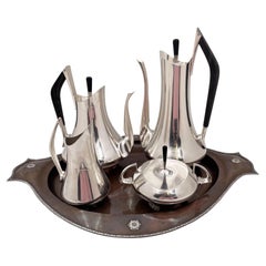 Gorham Colflesh Sterling Silver 5-Piece Tea Set in Mid-Century Modern Style