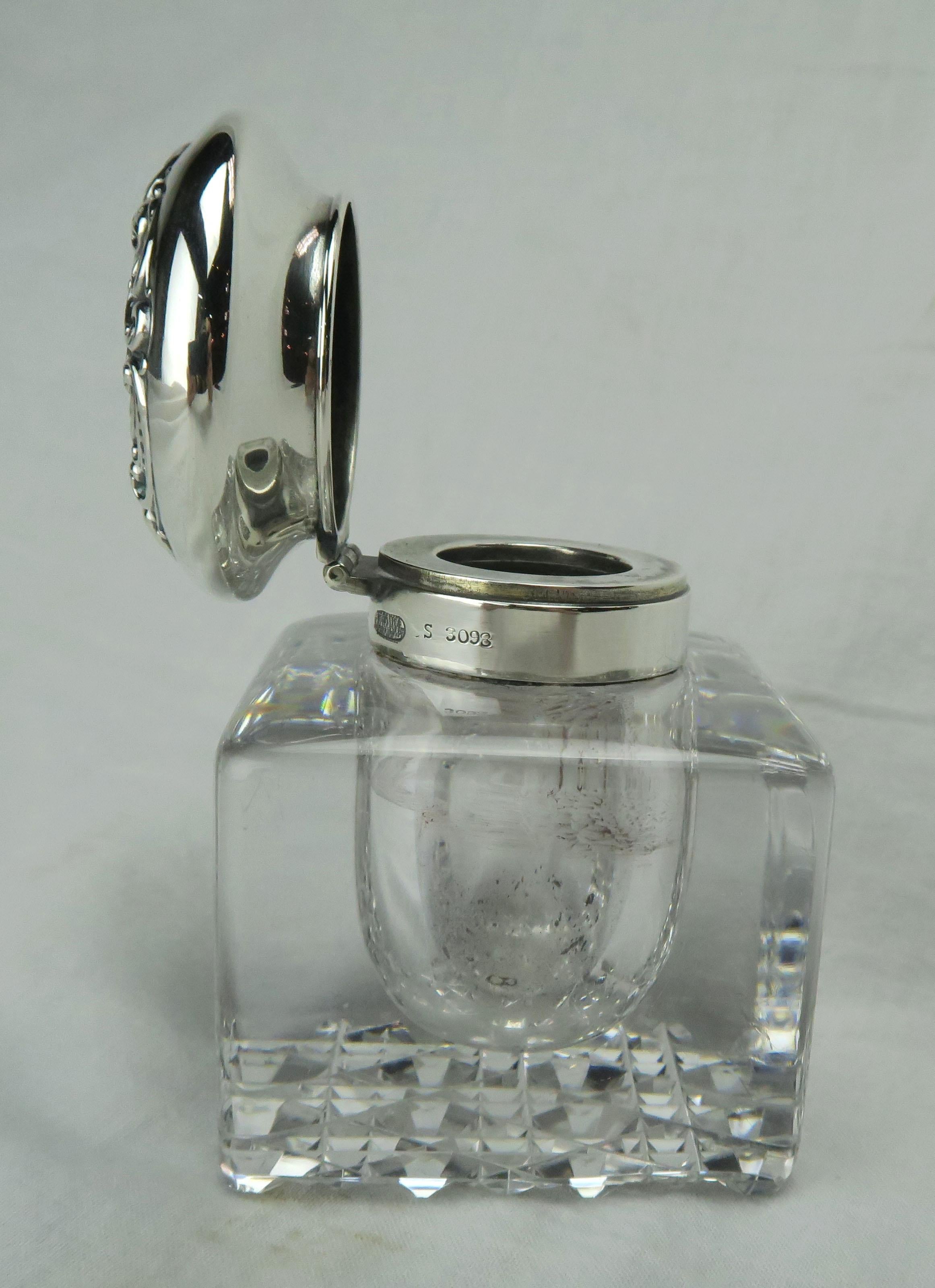 English Gorham Crystal Inkwell with Sterling Lid