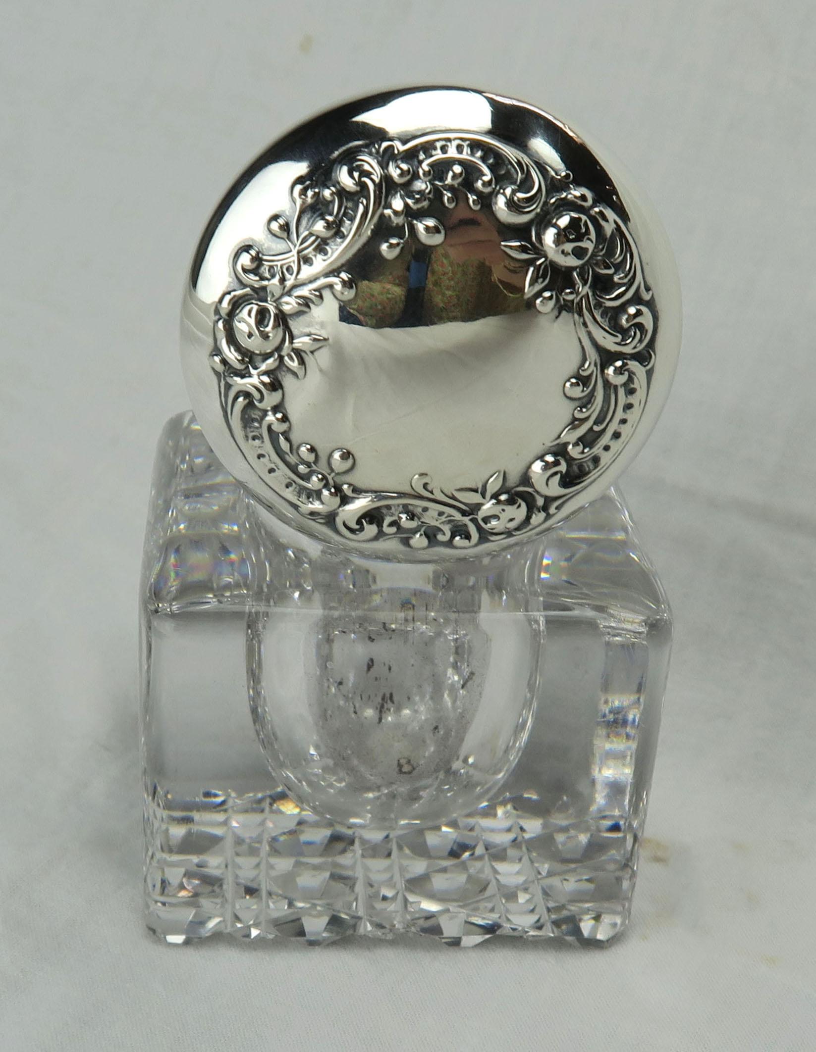 Sterling Silver Gorham Crystal Inkwell with Sterling Lid