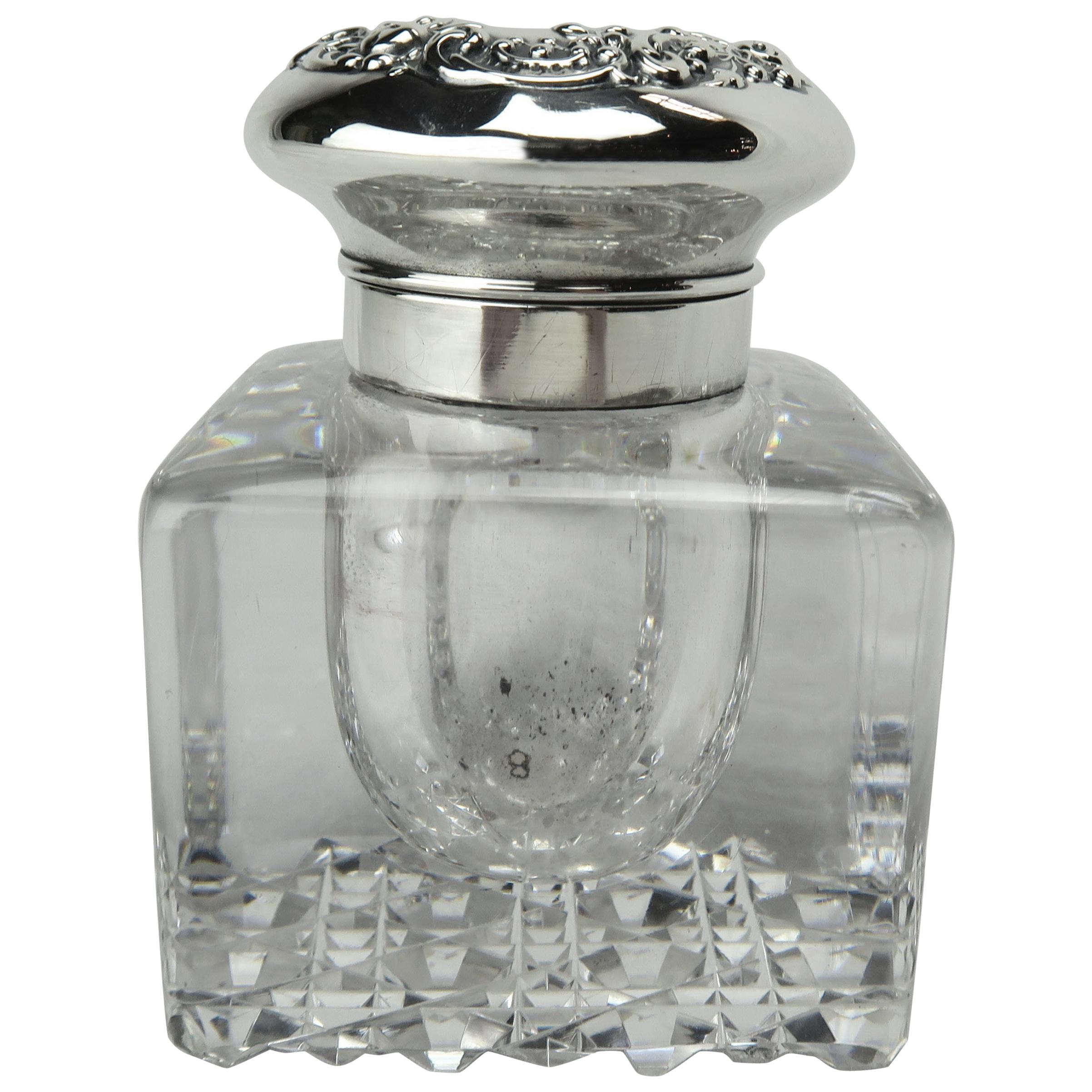 Gorham Crystal Inkwell with Sterling Lid
