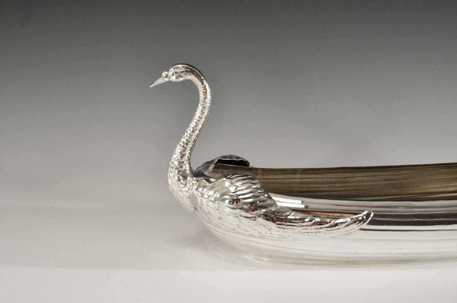Aesthetic Movement Gorham Durgin Sterling Silver Elongated Figural Swan Centerpiece
