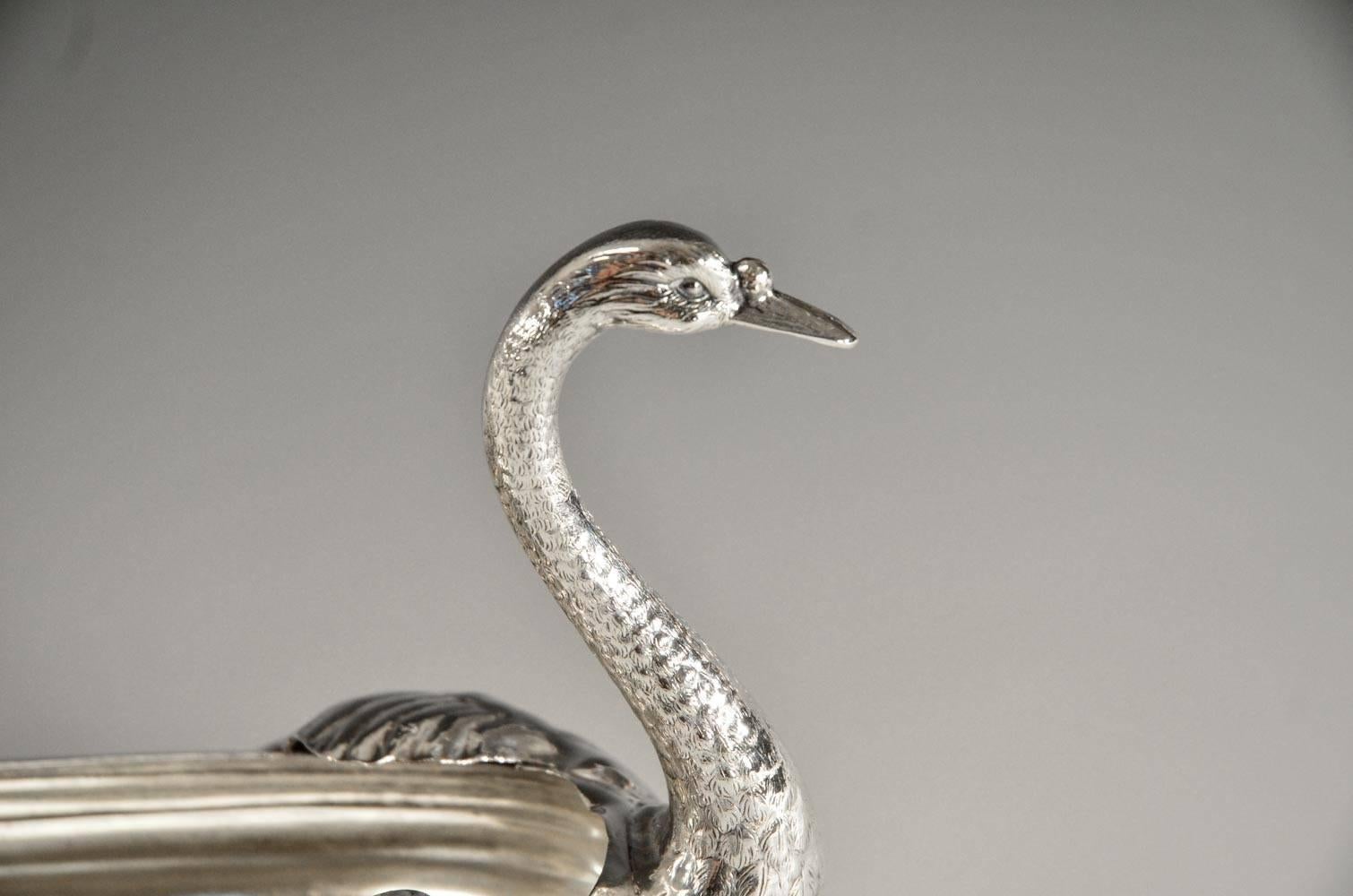 American Gorham Durgin Sterling Silver Elongated Figural Swan Centerpiece