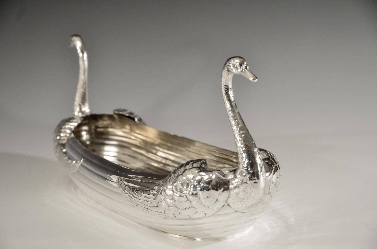 Early 20th Century Gorham Durgin Sterling Silver Elongated Figural Swan Centerpiece