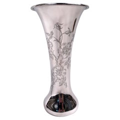 Jarrón Gorham Edwardian Art Nouveau de plata de ley de 1907
