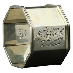 Gorham Engraved 1909 Napkin Ring, Sterling Silver Hollowware Octagon B3100