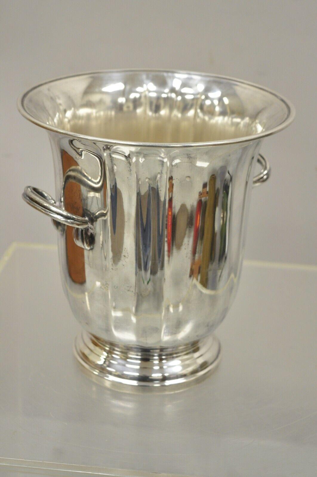 Gorham EP YH 30 Regency style silver plate champagne chiller ice bucket. Item features twin handles, fluted top, original stamp, very nice vintage item, quality craftsmanship, great style and form. Circa early to mid 20th century. Measurements: 9.5