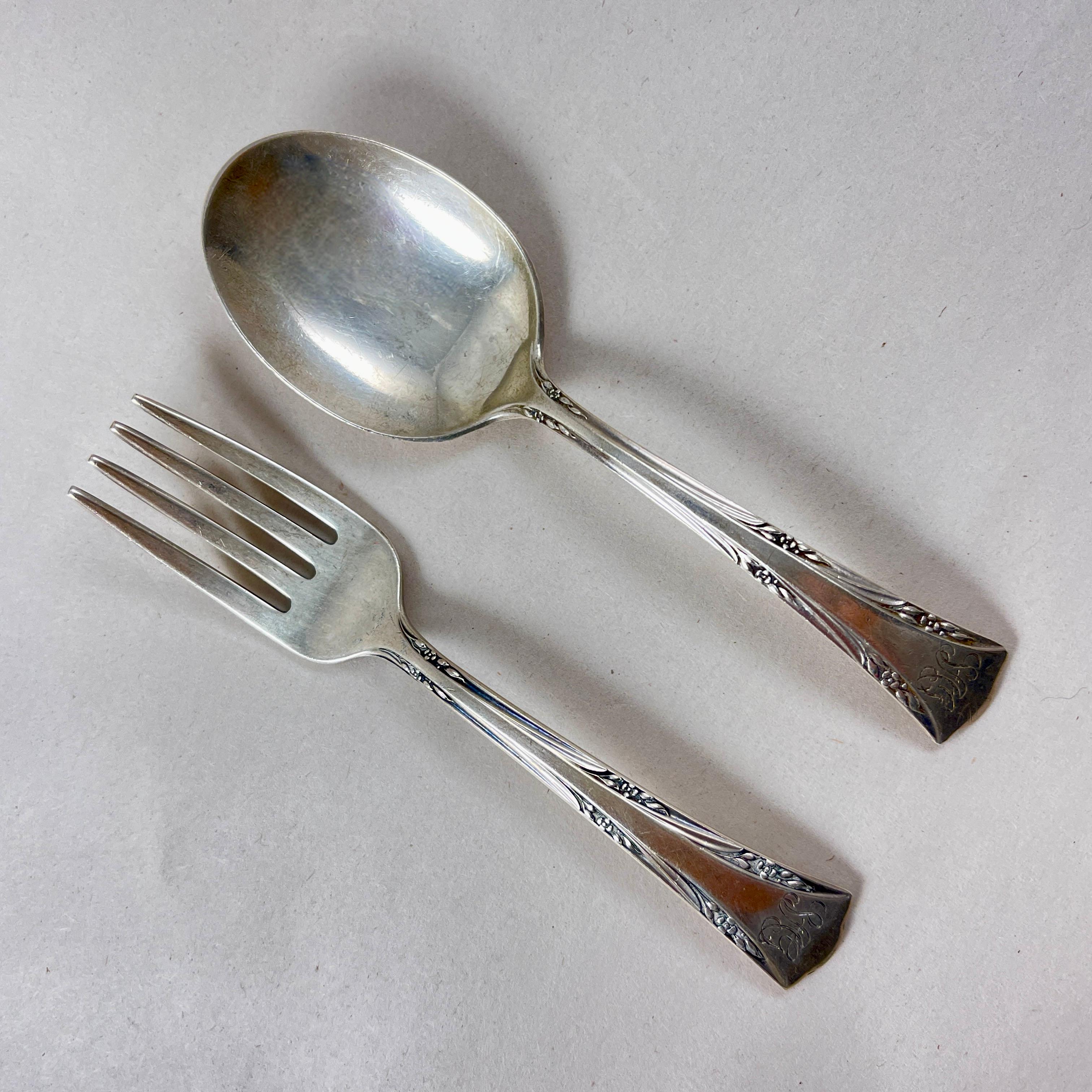 Juego para niños Gorham Estate de plata de ley con diseño Greenbrier, 2 piezas clásico estadounidense en venta