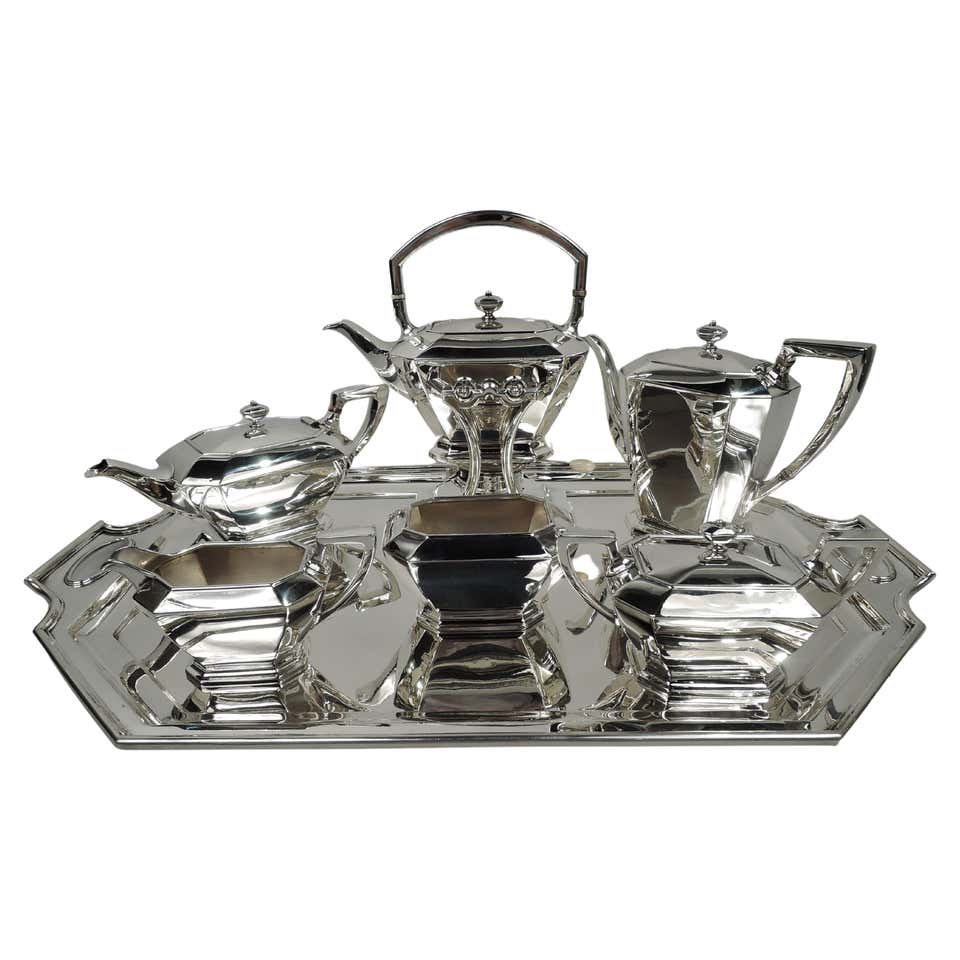 English Monumental Gilt Sterling Silver Tea Set w/ Tray, Cups and ...