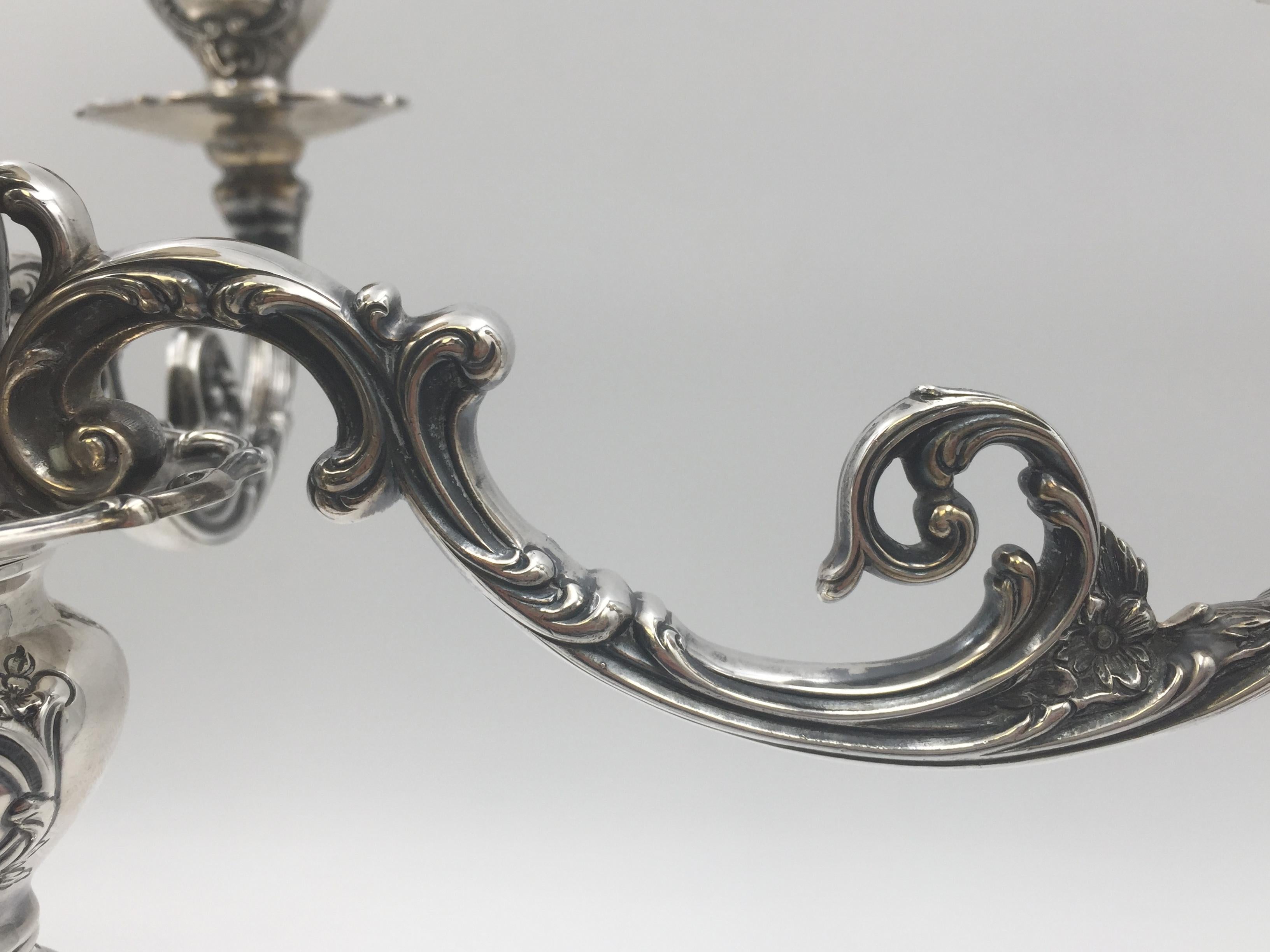American Gorham Five-Light Sterling Silver Candelabra in Chantilly Pattern