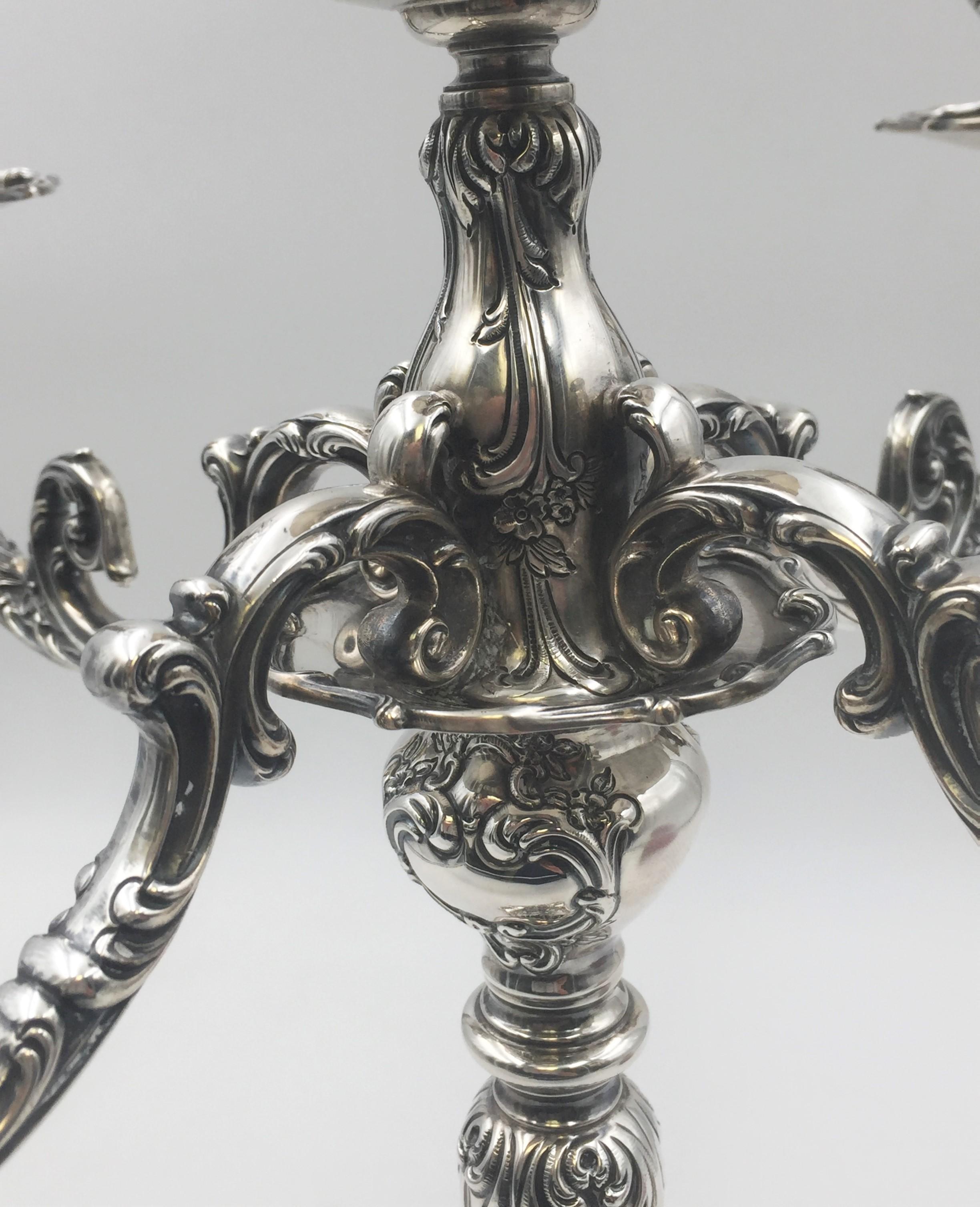 Mid-20th Century Gorham Five-Light Sterling Silver Candelabra in Chantilly Pattern
