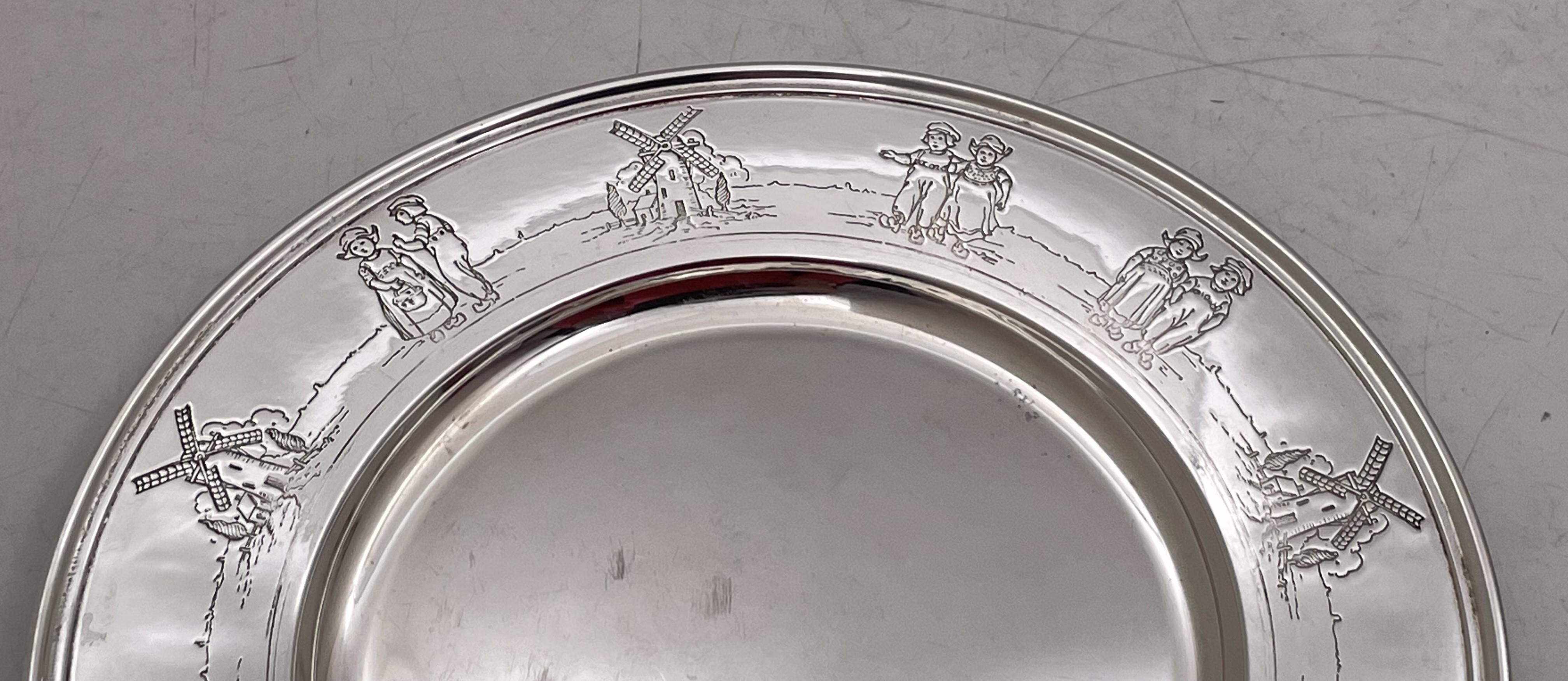 American Gorham Gilt Sterling Silver 1927 Child Bowl & Underplate with Children Motifs For Sale