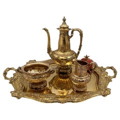 Gorham Gilt Sterling Silver 4-Piece Demitasse Coffee Set Old Masters Circa 1885