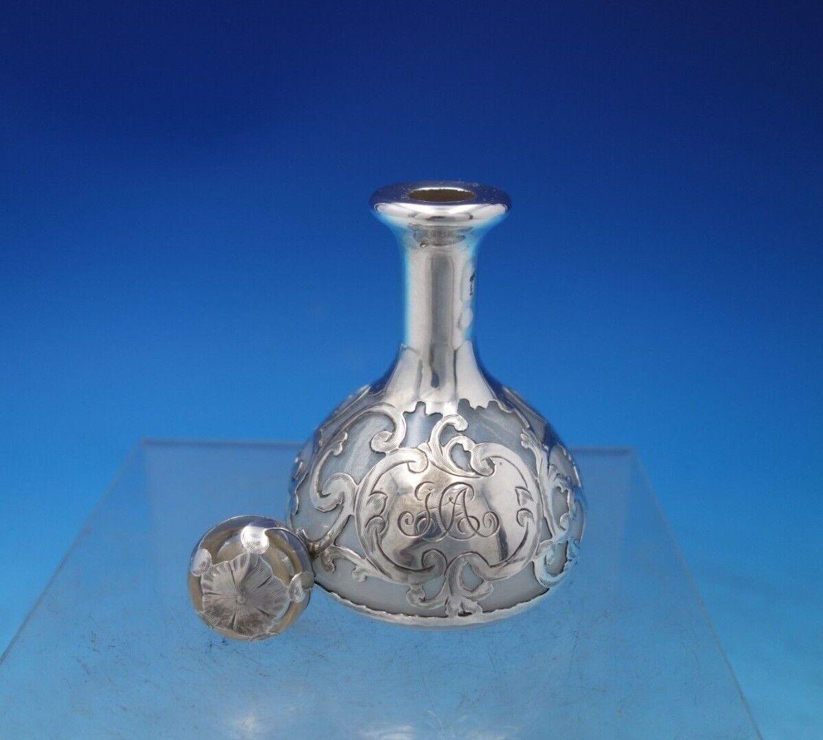 20th Century Gorham Glass Perfume Bottle with Silver Overlay