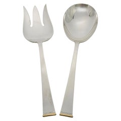 Juego de tenedor y cuchara para ensalada Gorham de plata de ley con punta dorada #18802