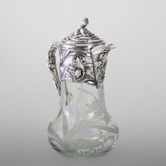 Gorham Inspired Art Nouveau Floral High Relief Silver Plate & Etched Claret Jug
