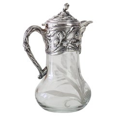 Gorham Inspired Art Nouveau Floral High Relief Silver Plate & Etched Claret Jug