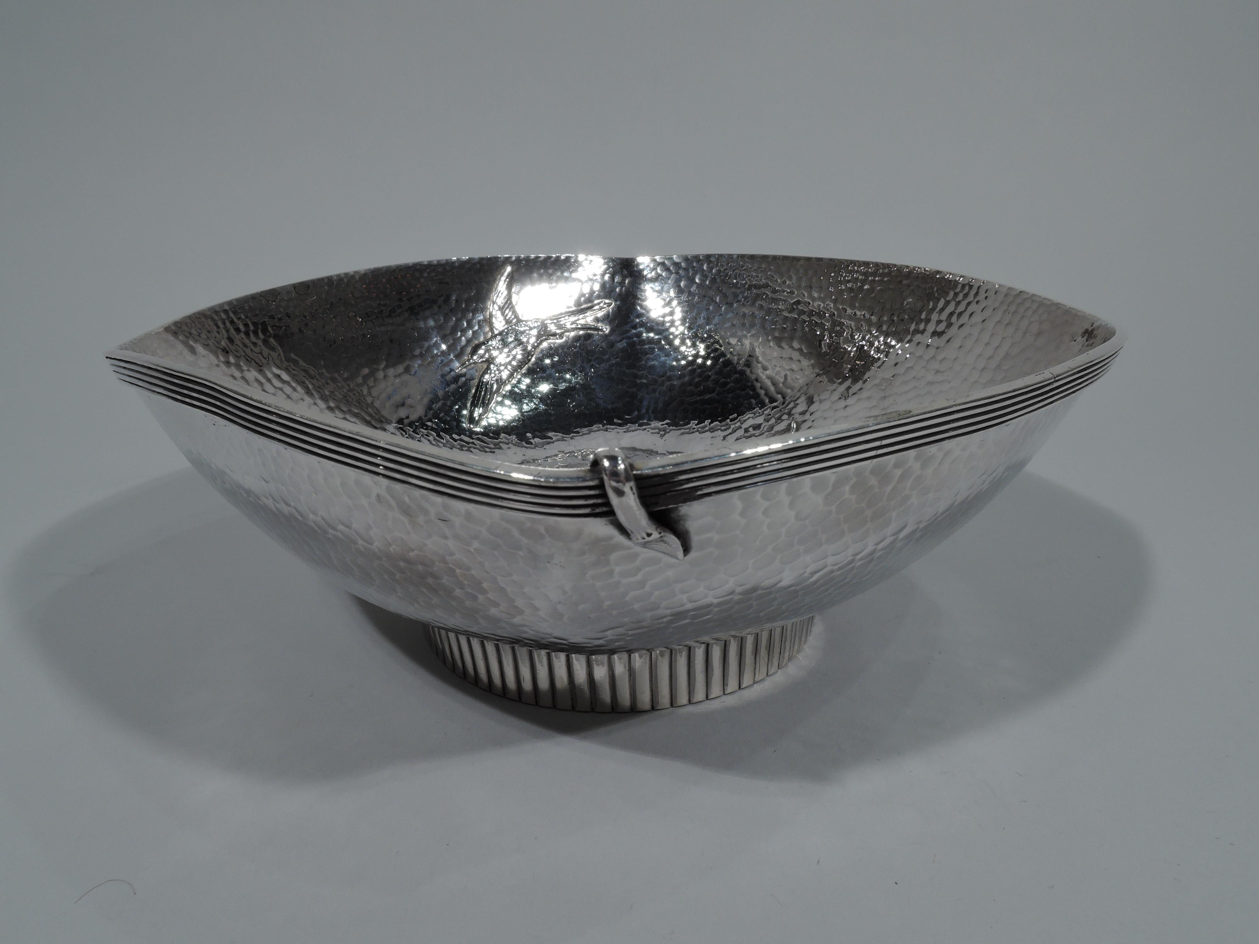 Japonisme Gorham Japonesque Applied Hand-Hammered Sterling Silver Hummingbird Bowl