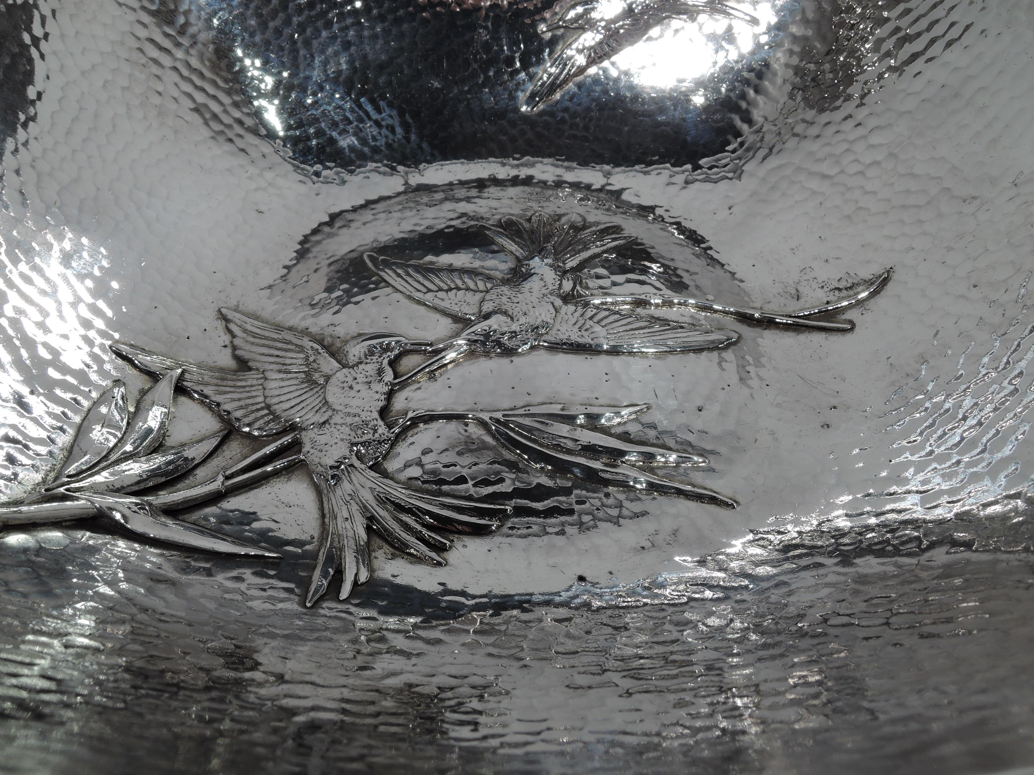 American Gorham Japonesque Applied Hand-Hammered Sterling Silver Hummingbird Bowl