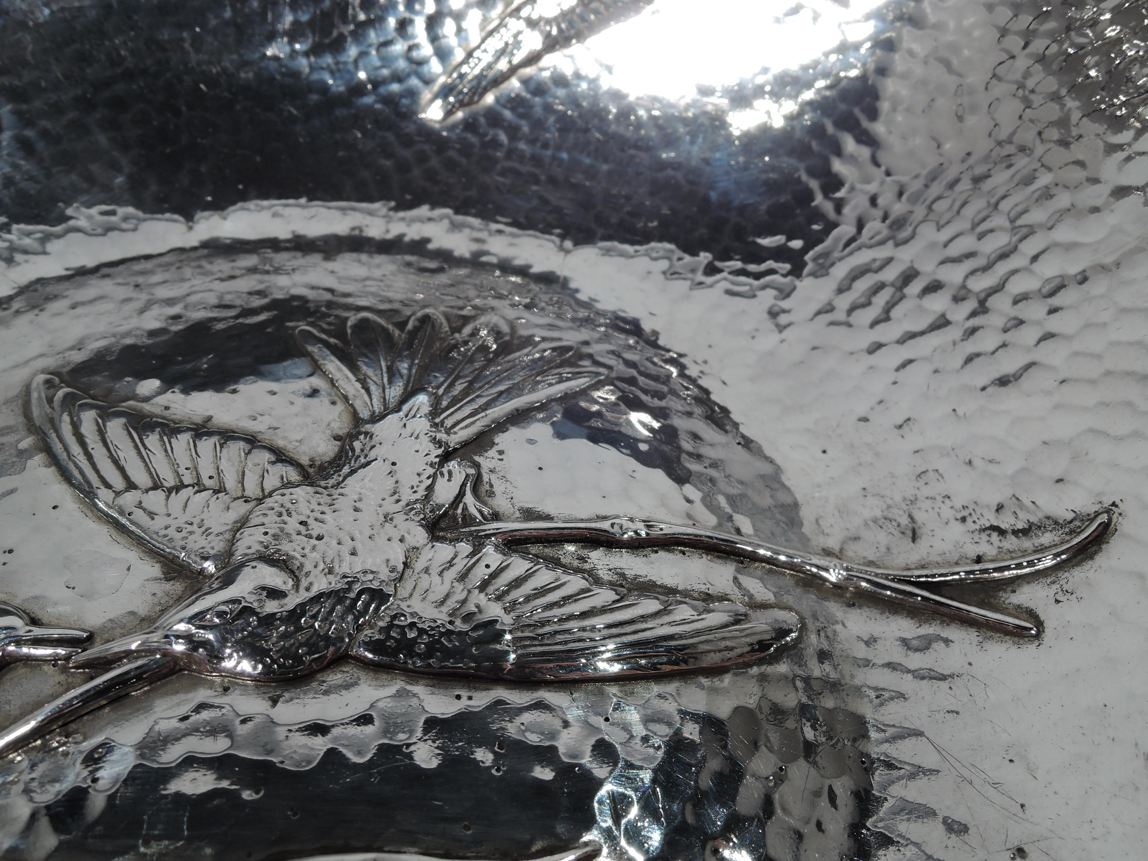 Late 19th Century Gorham Japonesque Applied Hand-Hammered Sterling Silver Hummingbird Bowl