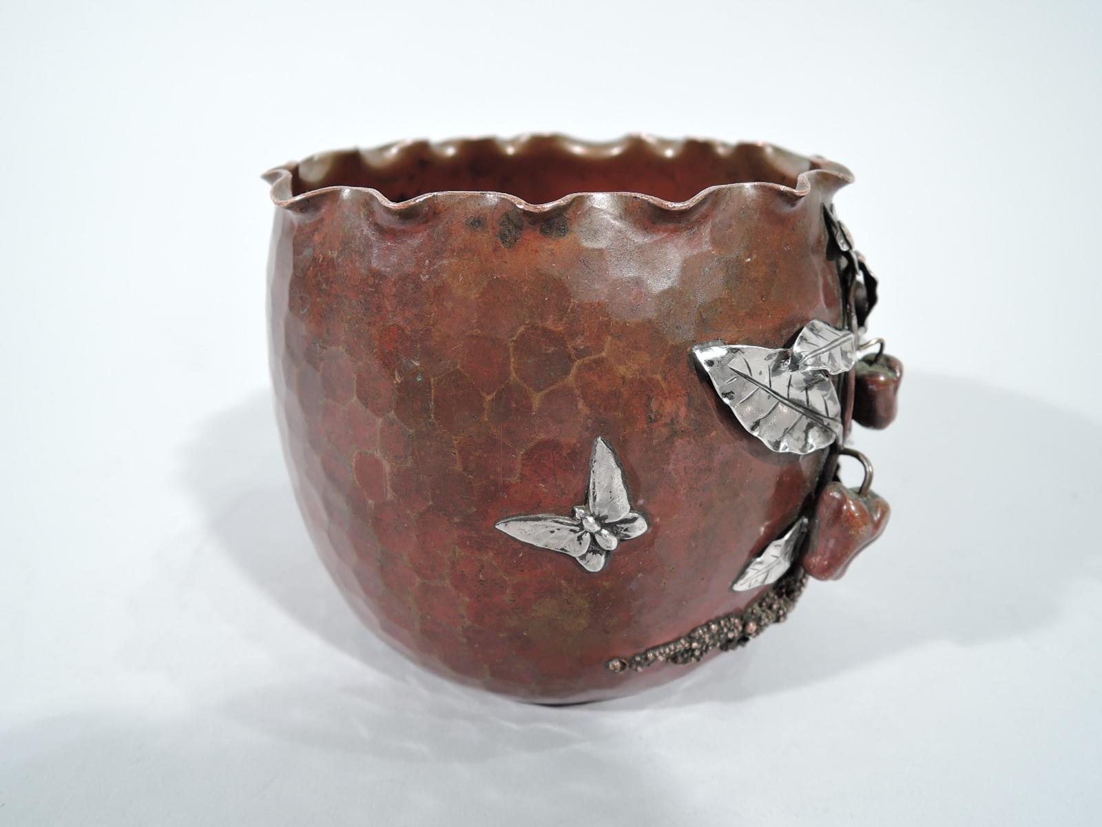 Japonisme Gorham Japonesque Copper and Silver Mixed Metal Bird and Butterfly Bowl