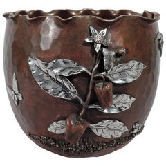 Gorham Japonesque Copper and Silver Mixed Metal Bird and Butterfly Bowl
