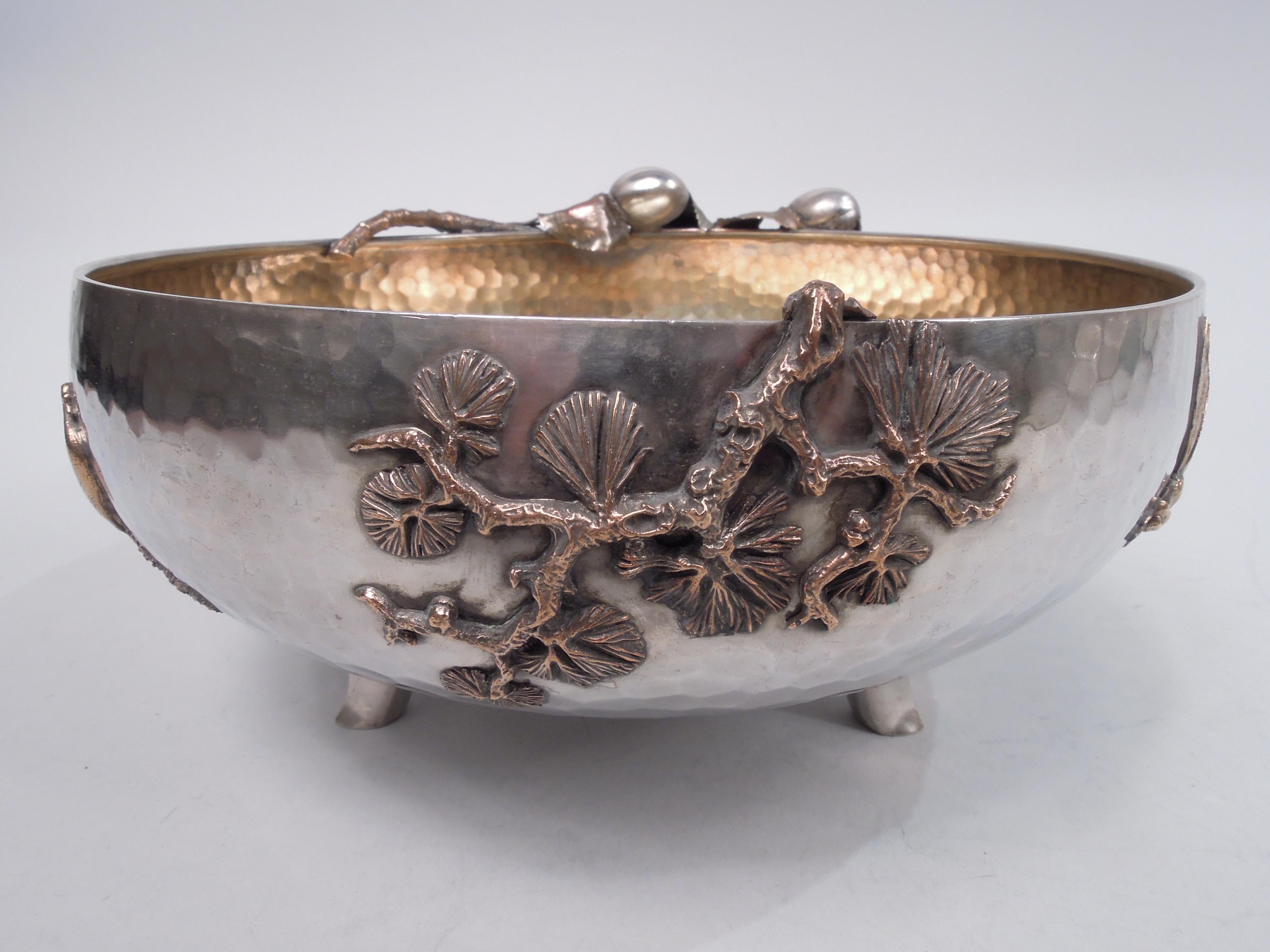 American Gorham Japonesque Hand-Hammered Mixed Metal Dragonfly Bowl, 1883 For Sale