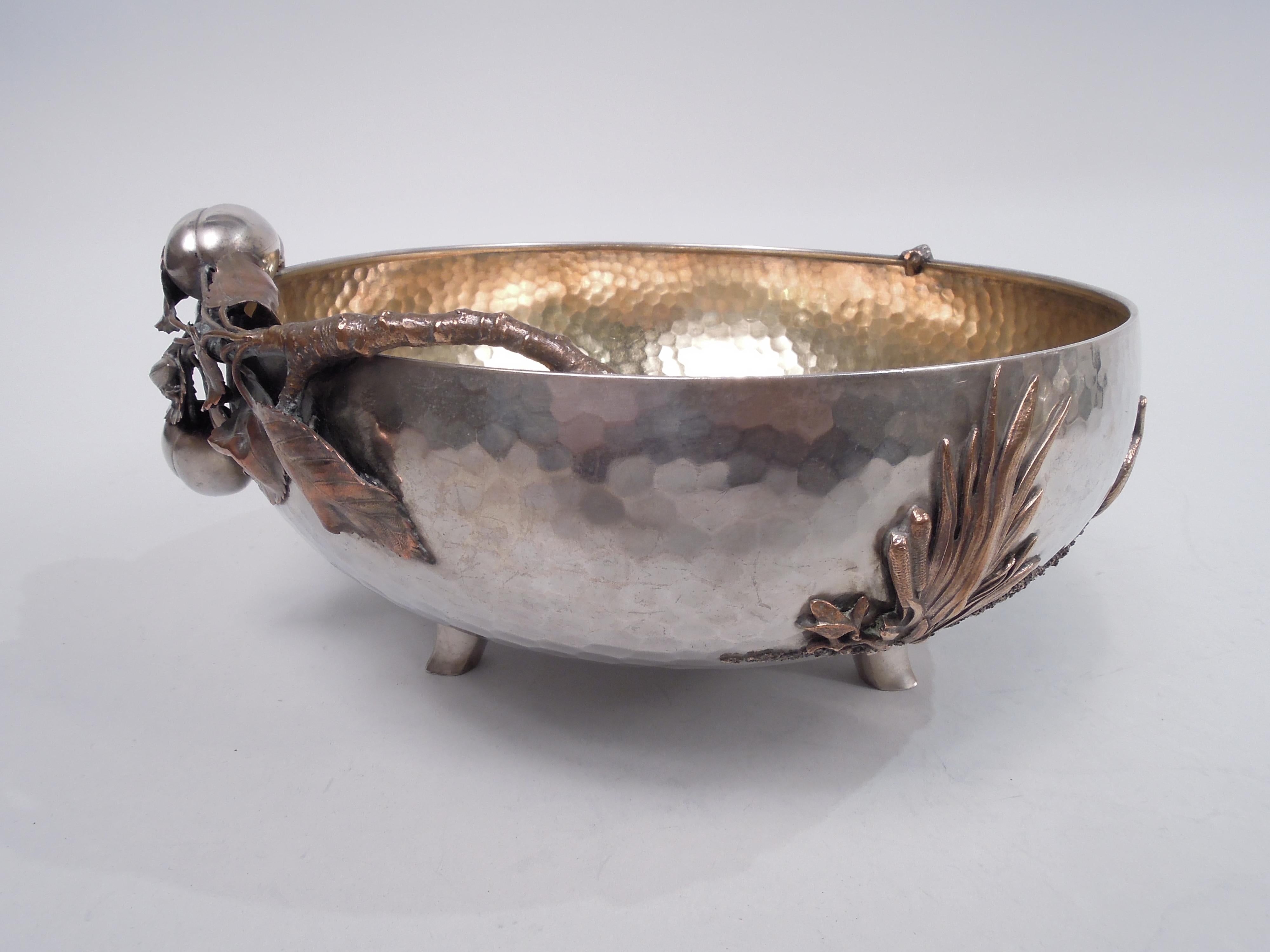 Gorham Japonesque Hand-Hammered Mixed Metal Dragonfly Bowl, 1883 In Good Condition For Sale In New York, NY