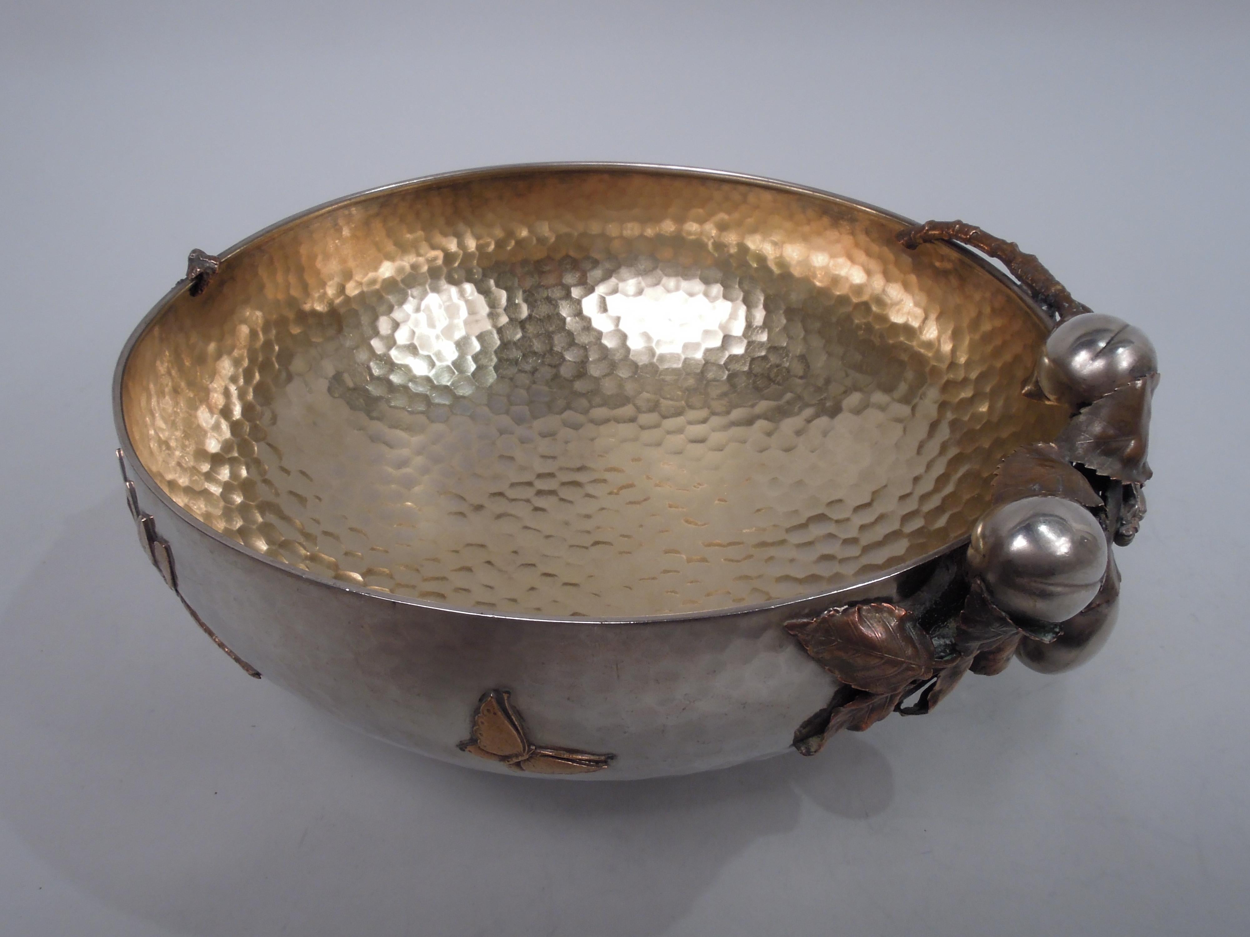 Late 19th Century Gorham Japonesque Hand-Hammered Mixed Metal Dragonfly Bowl, 1883 For Sale