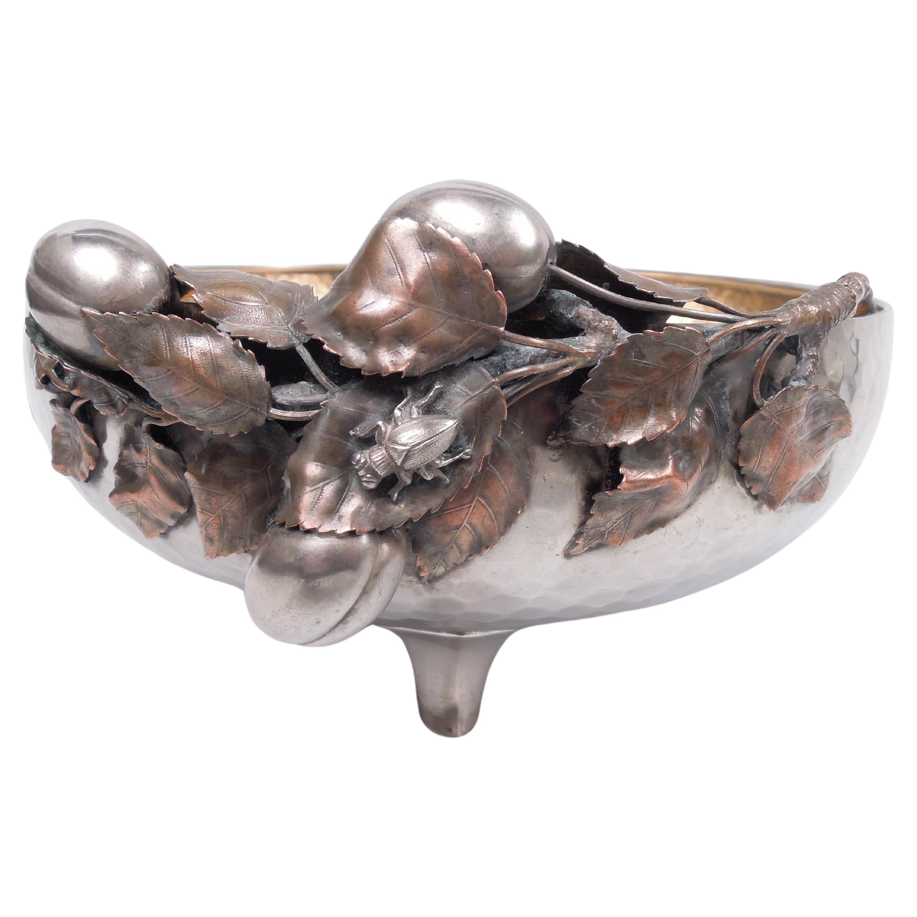 Gorham Japonesque Hand-Hammered Mixed Metal Dragonfly Bowl, 1883 For Sale