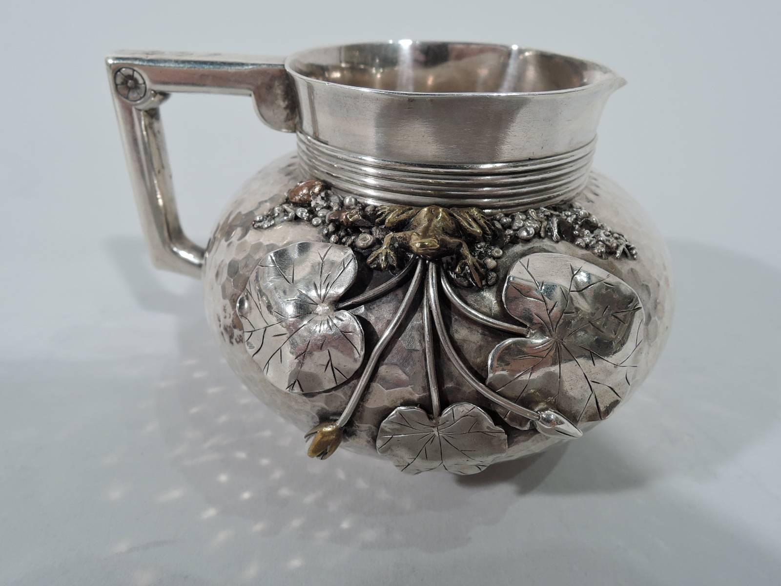 19th Century Gorham Japonesque Hand-Hammered Sterling Silver and Mixed Metal Tea Set