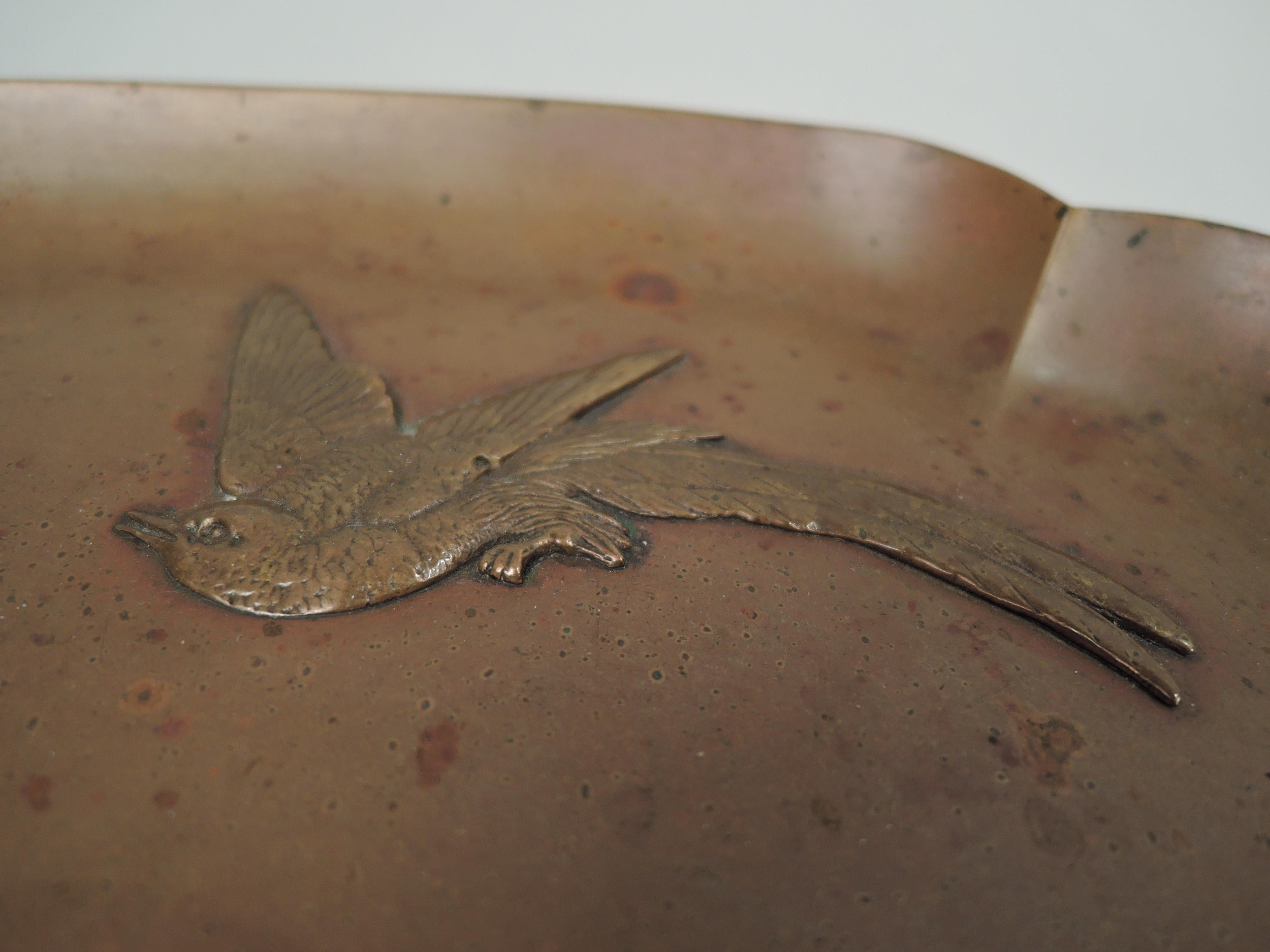 Appliqué Gorham Japonesque Mixed Metal Bird & Butterfly Copper Tray, 1882 For Sale