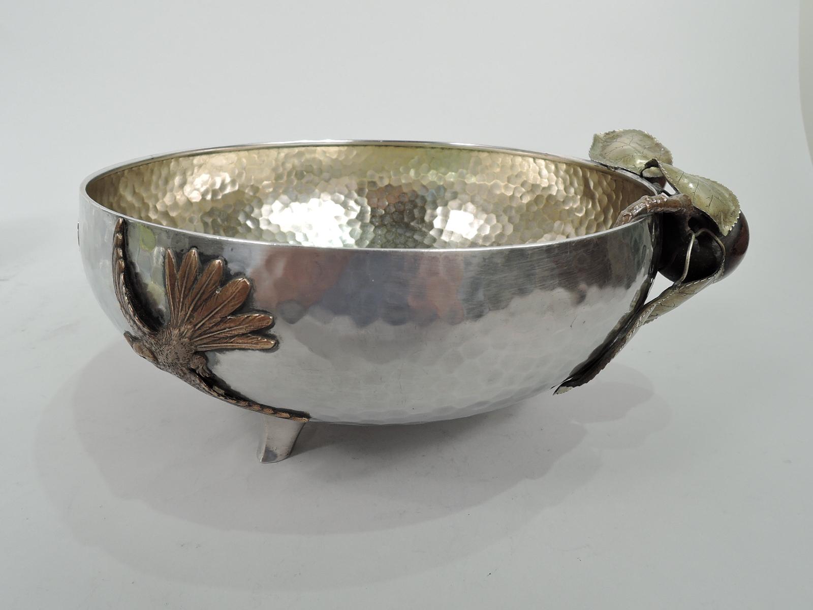 American Gorham Japonesque Mixed Metal Bowl with Fruiting Apple Branch For Sale