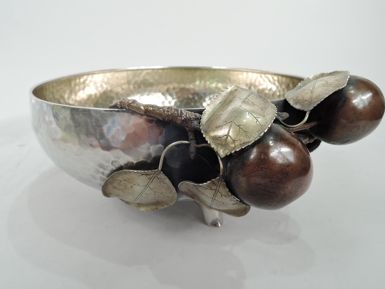Gilt Gorham Japonesque Mixed Metal Bowl with Fruiting Apple Branch For Sale