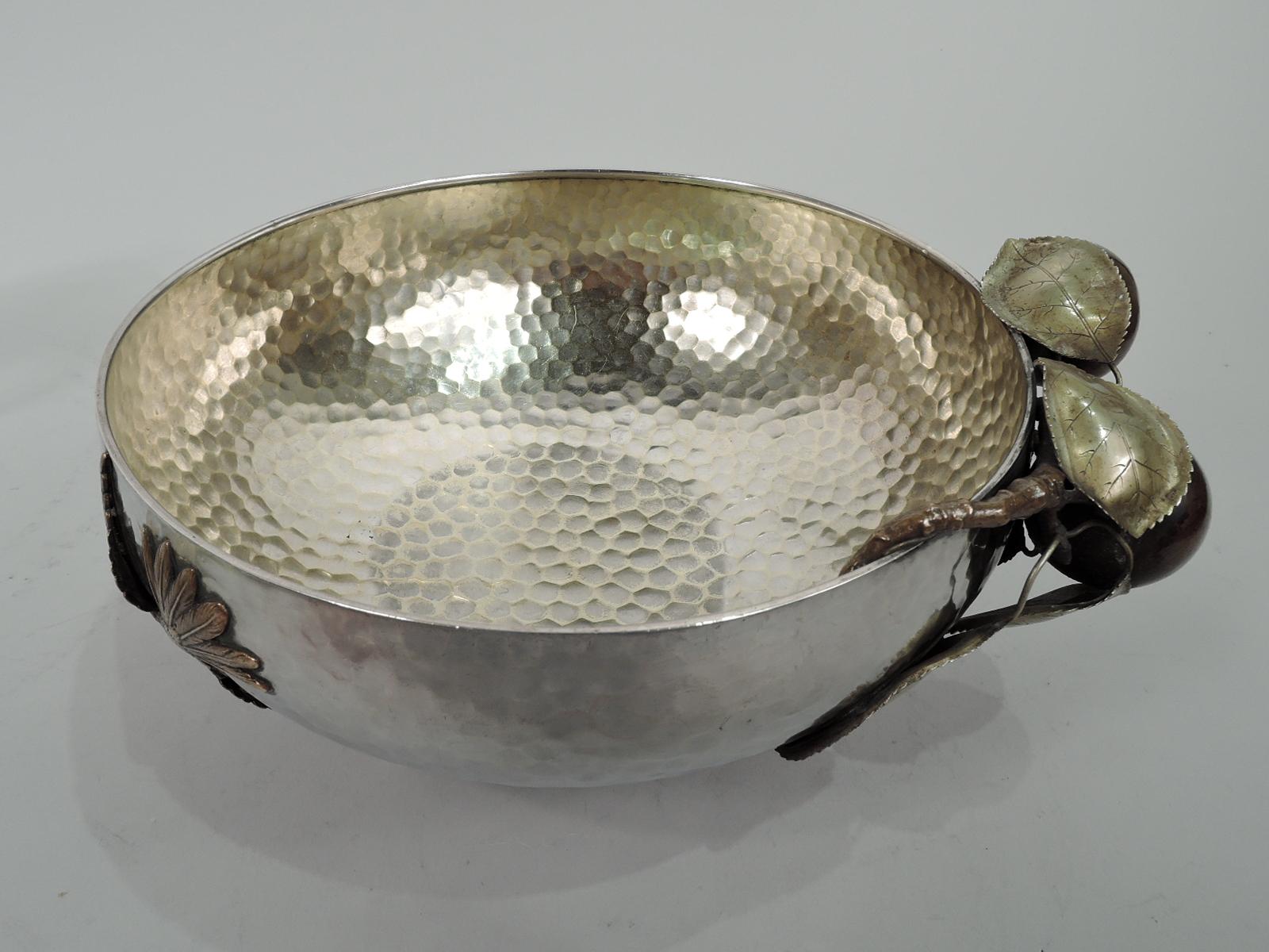 Gorham Japonesque Mixed Metal Bowl with Fruiting Apple Branch In Excellent Condition For Sale In New York, NY