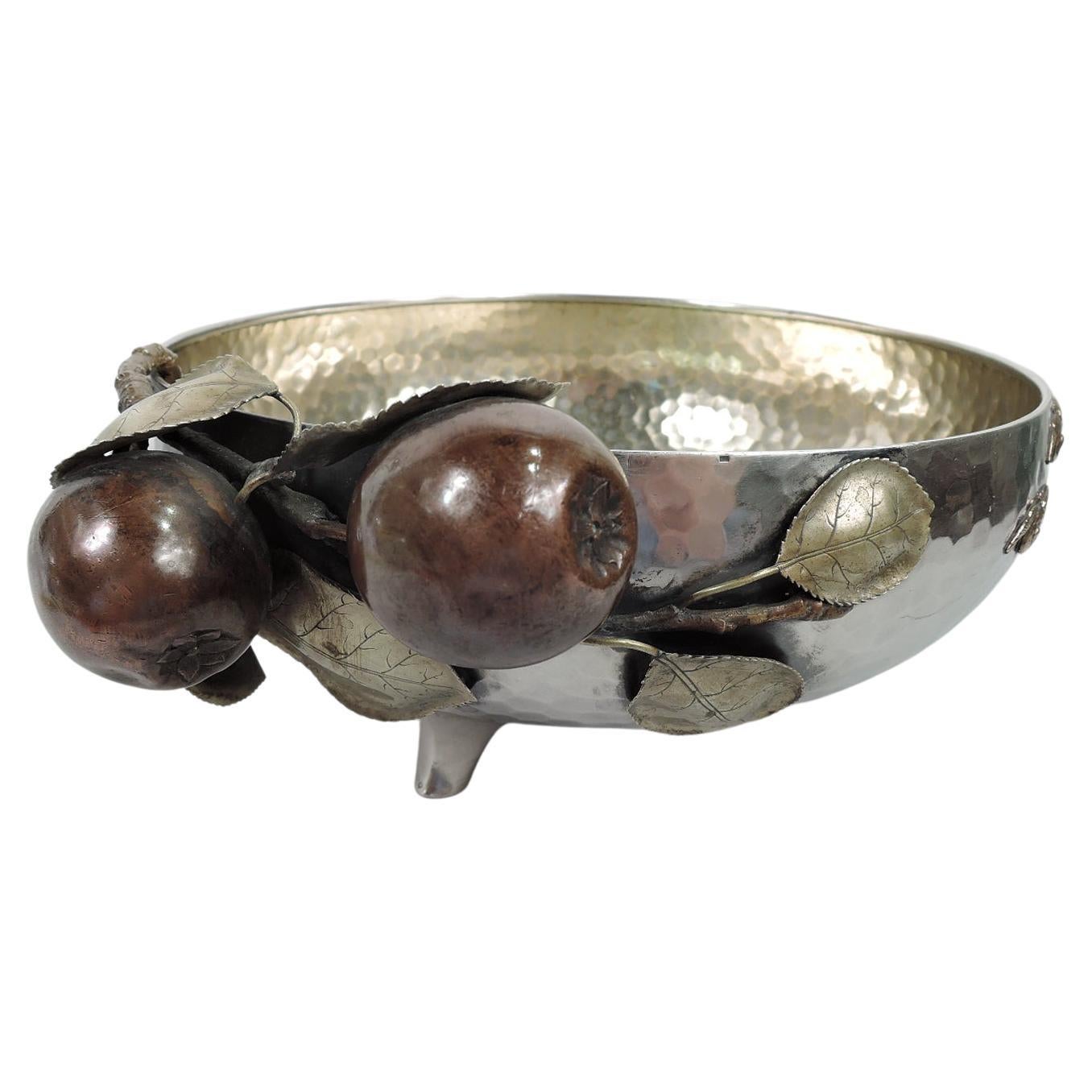 Gorham Japonesque Mixed Metal Bowl with Fruiting Apple Branch For Sale